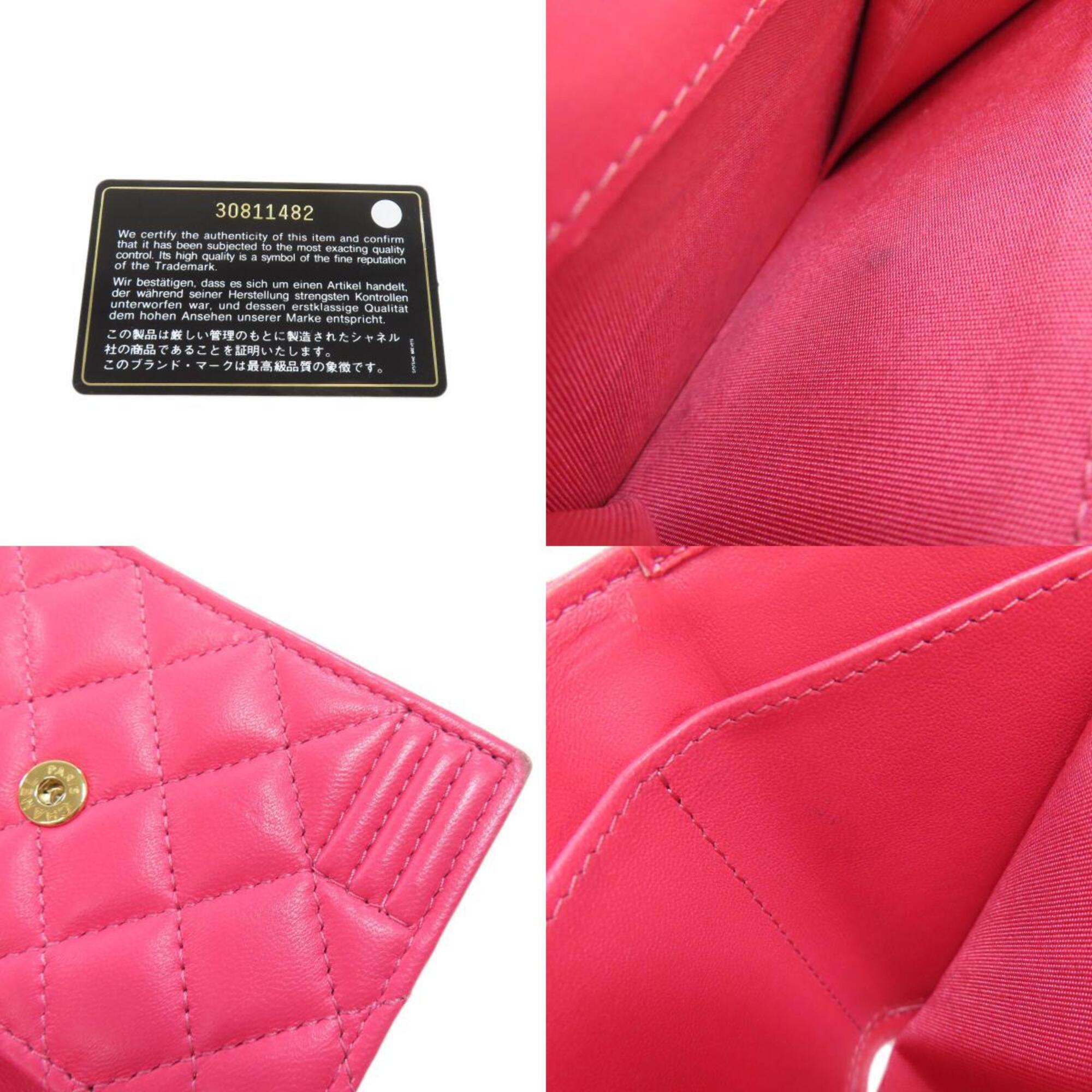 Chanel Boy Chanel Pink Leather Wallet (Tri-Fold) (Pre-Owned)