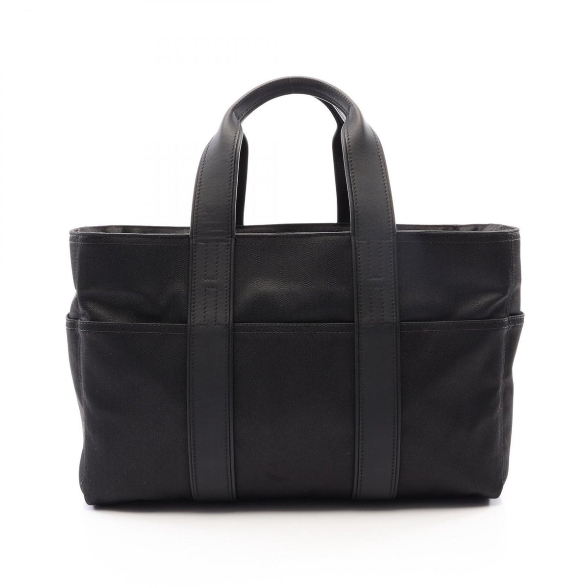 Hermes Black Toile Chevron Leather Canvas Handbag (Pre-Owned)