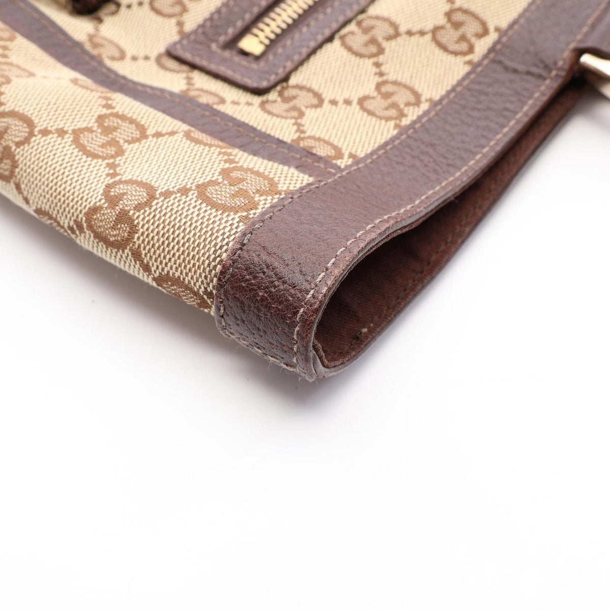 Gucci Beige Brown Canvas Leather Handbag Tote Bag (Pre-Owned)