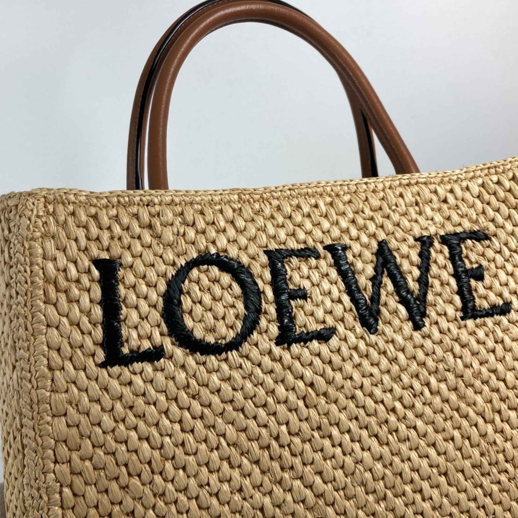 Loewe Beige Brown Raffia Handbag Shoulder Bag Tote Bag (Pre-Owned)