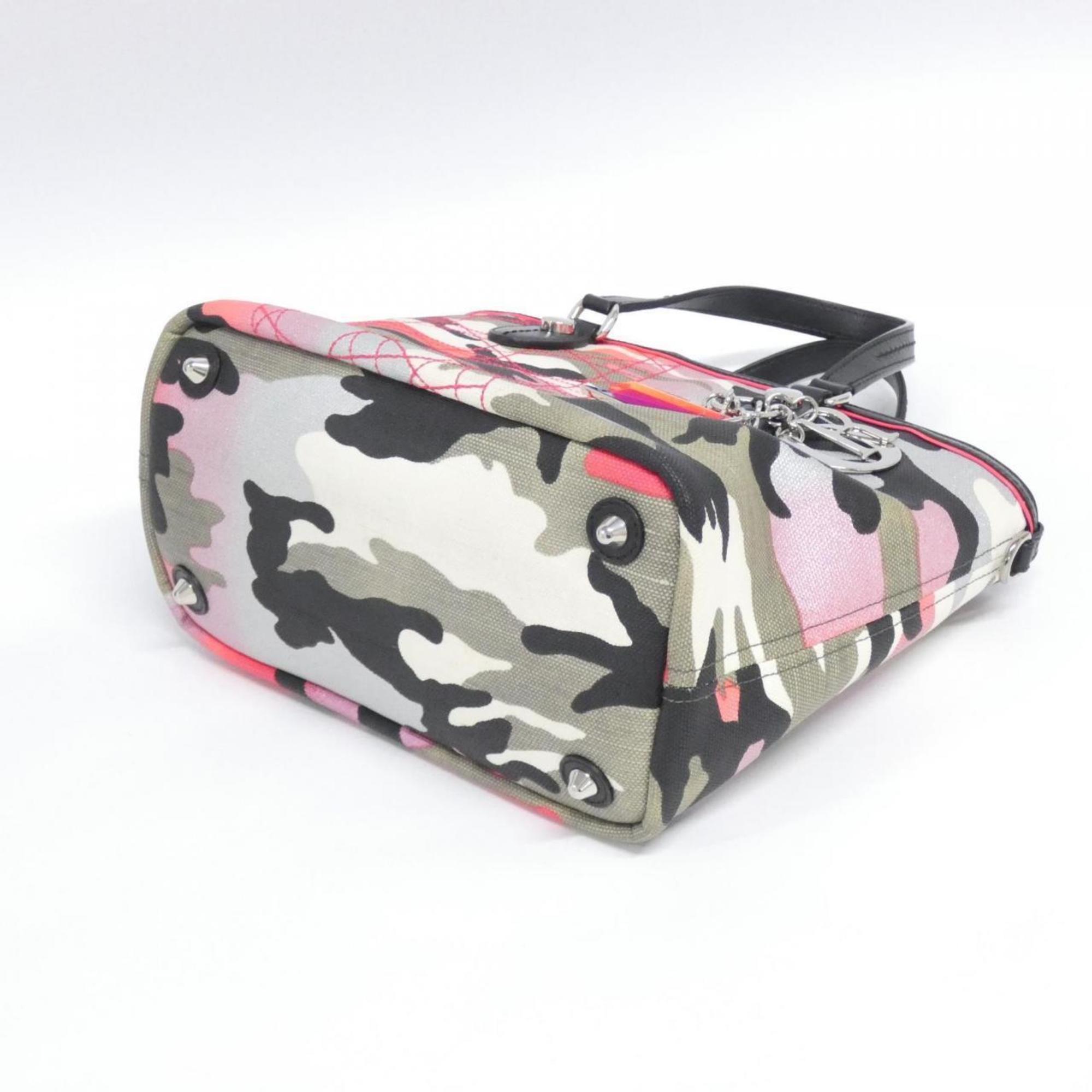 Christian Dior Black Multi-Color Pink Canvas Handbag (Pre-Owned)