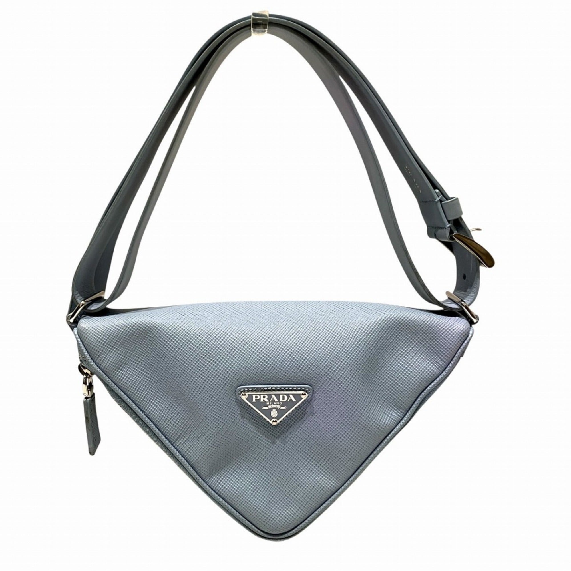 Prada Saffiano Light Blue Leather Shoulder Bag (Pre-Owned)