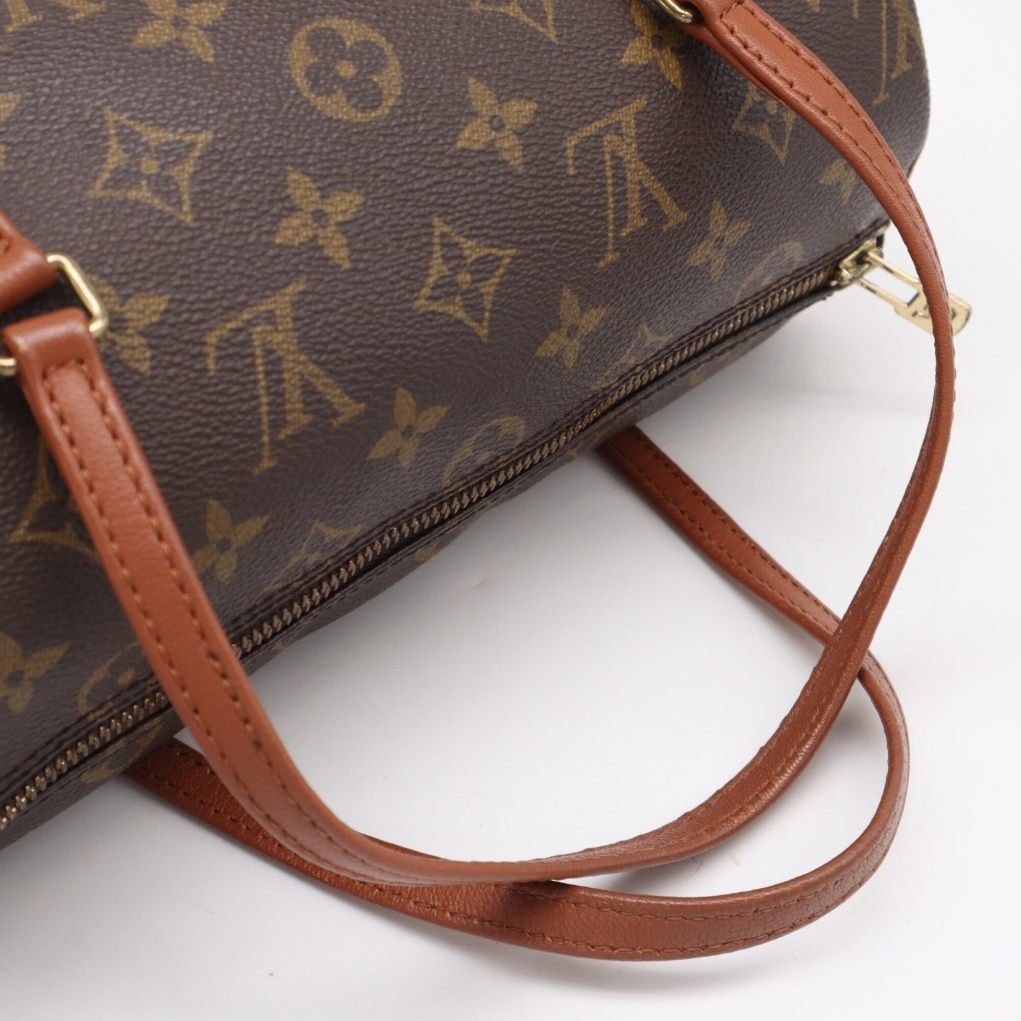 Louis Vuitton Beige Brown Coated Canvas Leather Handbag (Pre-Owned)