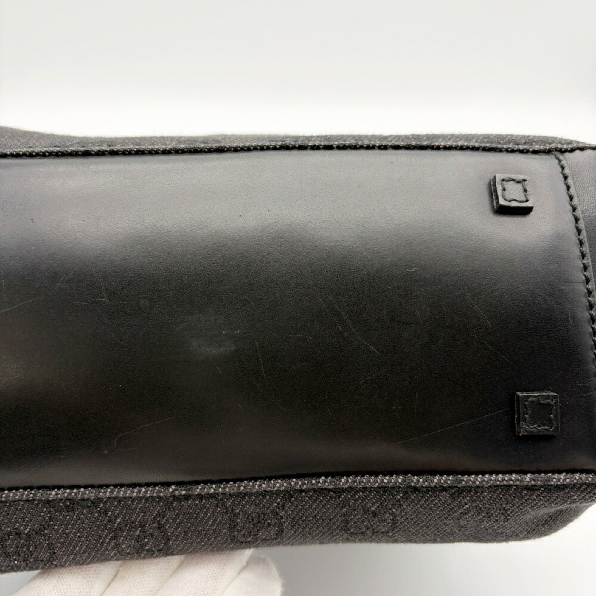 Gucci Black Gg Canvas Leather Handbag Tote Bag (Pre-Owned)
