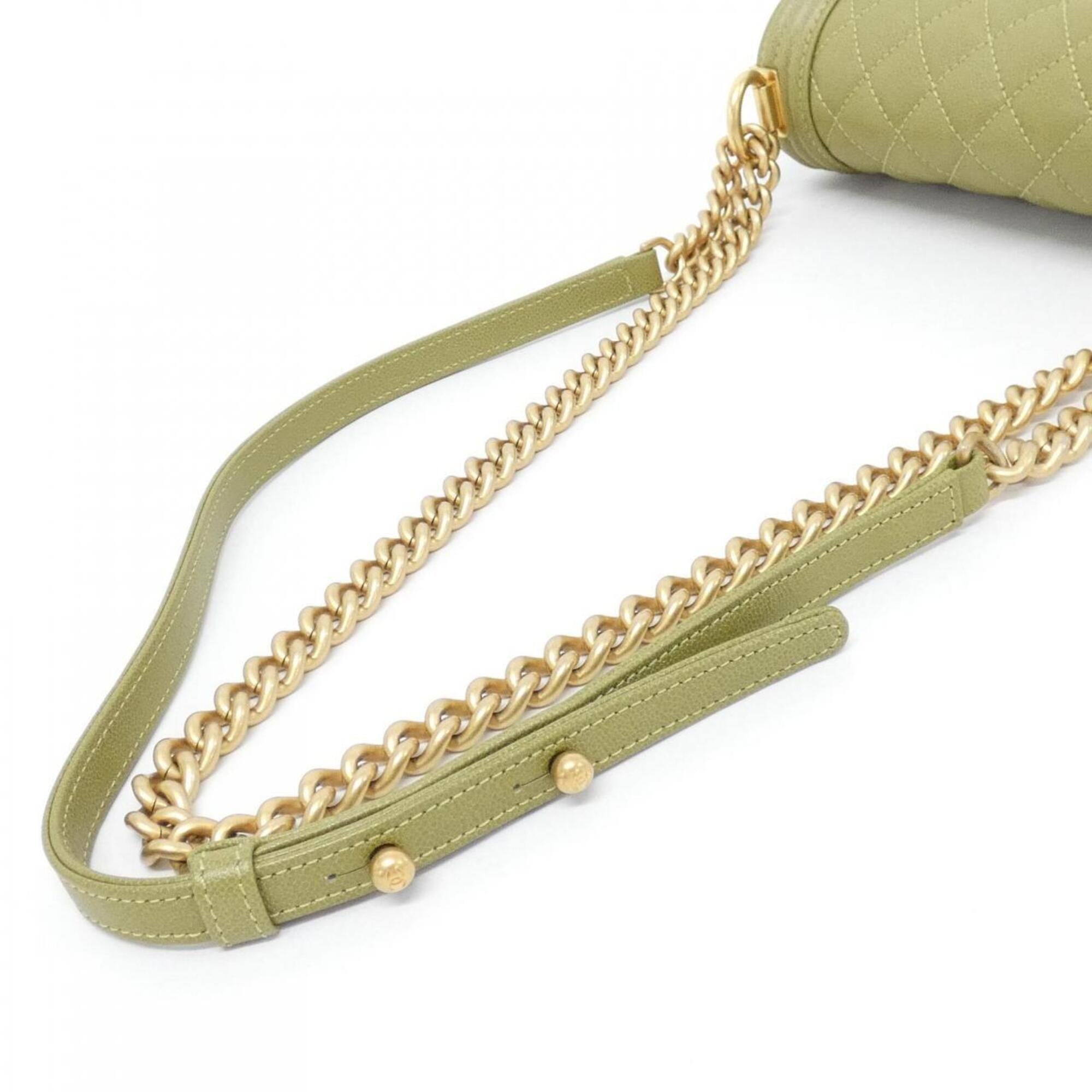 Chanel Khaki Grained Calfskin Shoulder Bag (Pre-Owned)