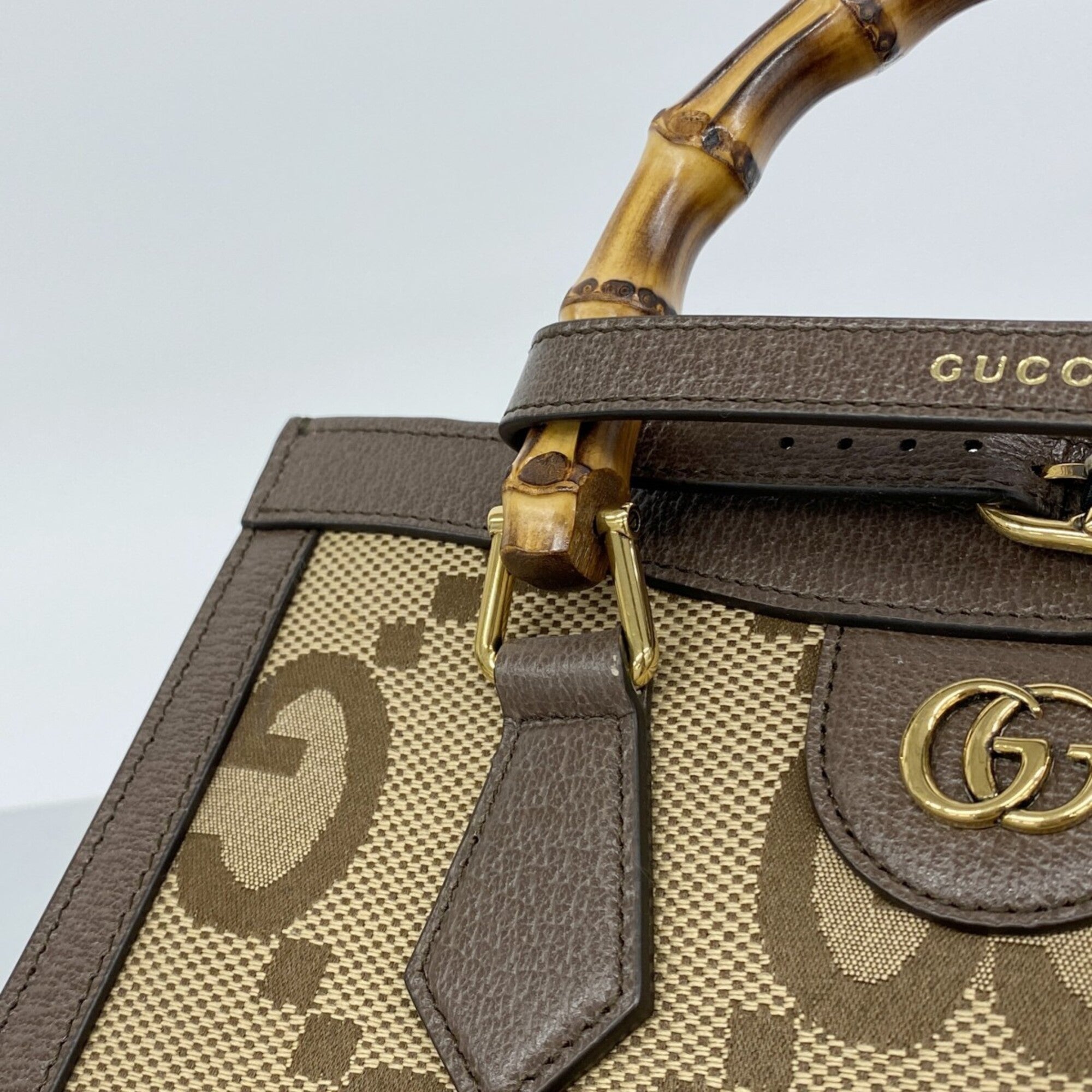 Gucci Brown Canvas Leather Handbag (Pre-Owned)