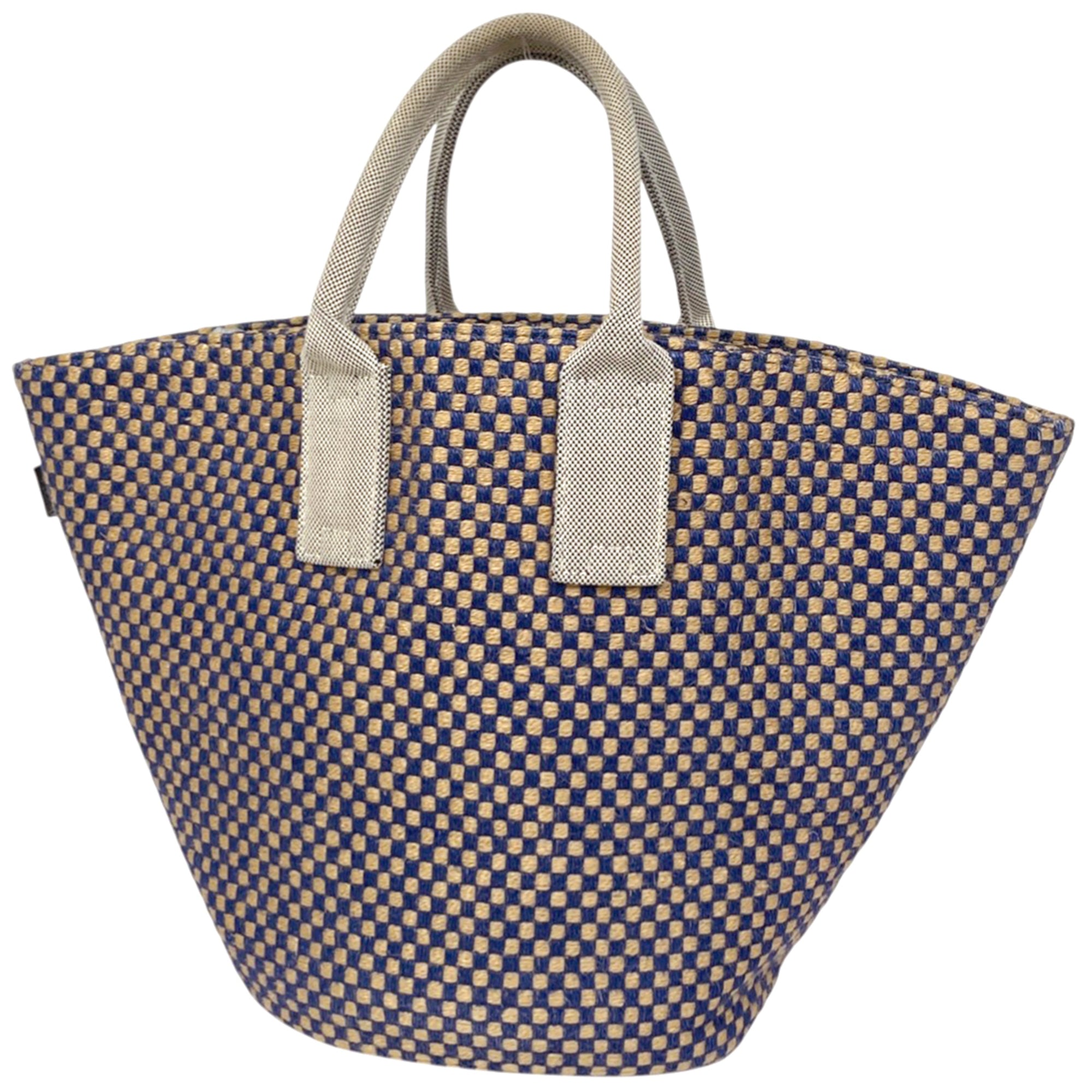 Hermes Beige Blue Linen Handbag Tote Bag (Pre-Owned)