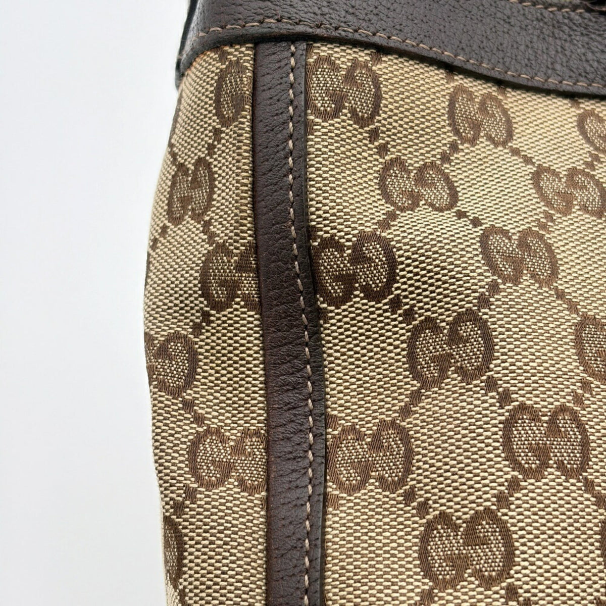 Gucci Beige Dark Brown Gg Canvas Leather Tote Bag (Pre-Owned)