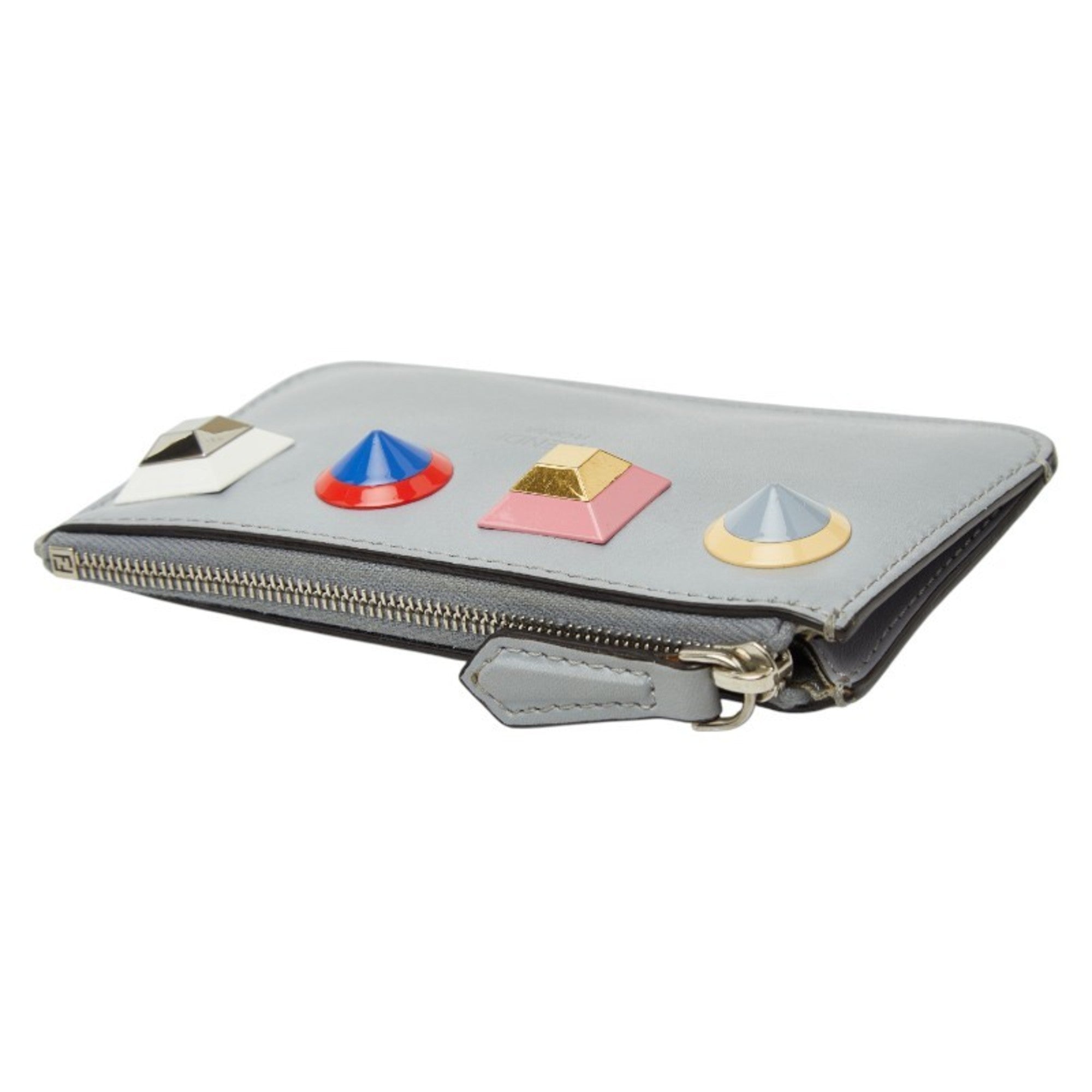 Fendi Gray Multi-Color Leather Coin Purse/Coin Case (Pre-Owned)