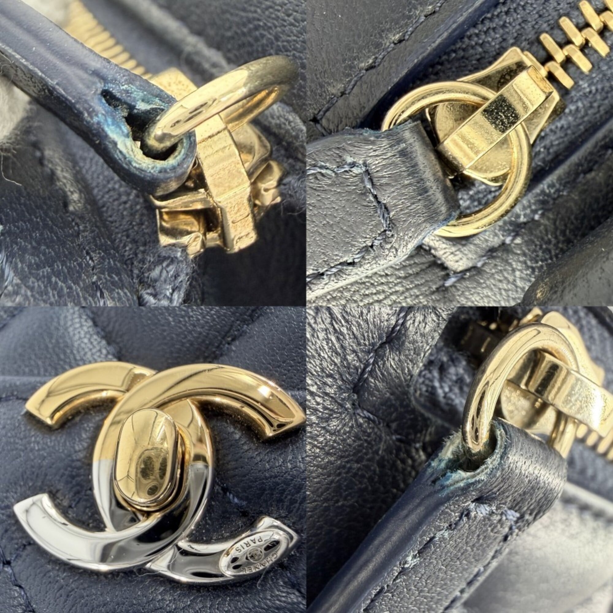 Chanel Matelasse Navy Leather Shoulder Bag (Pre-Owned)