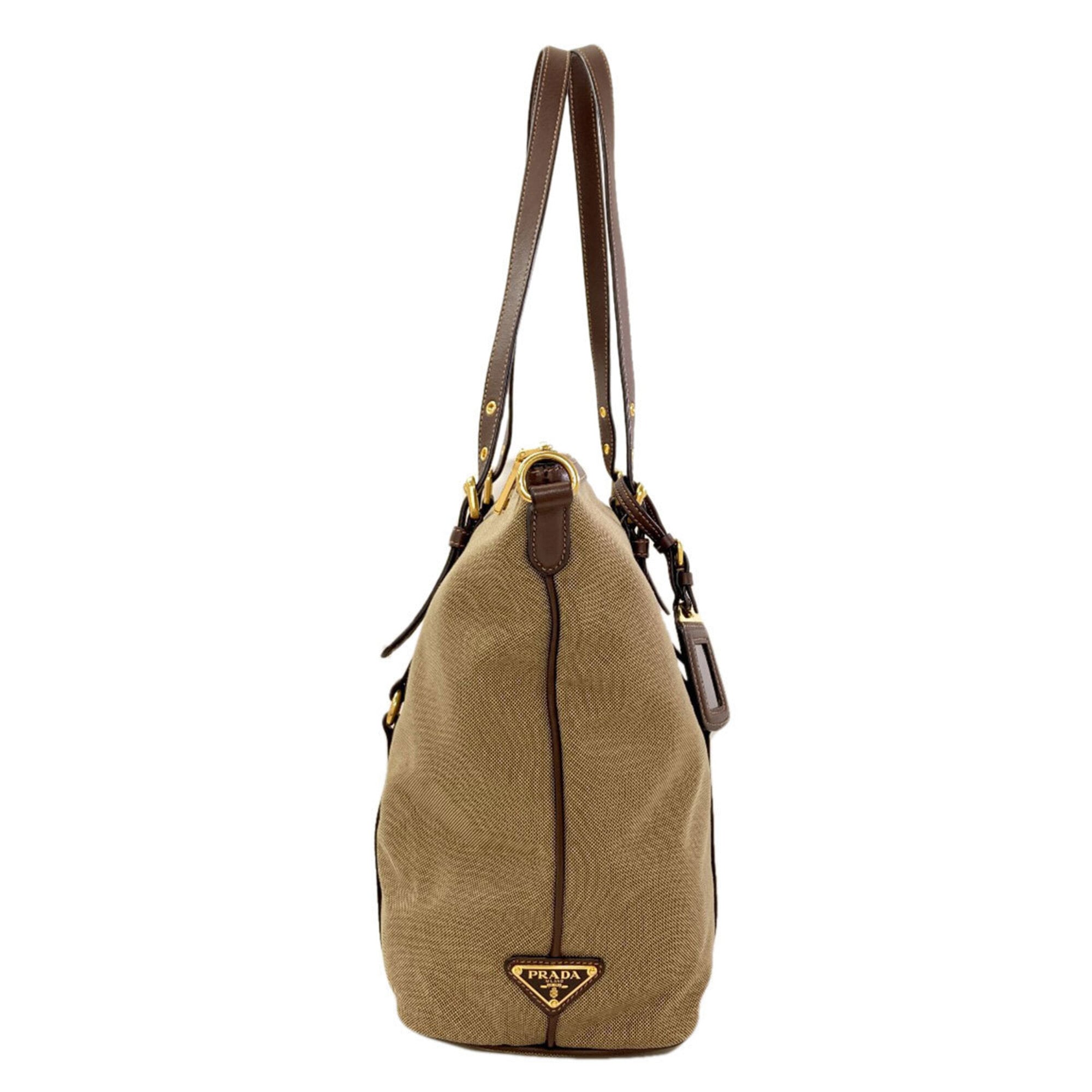 Prada Brown Canvas Leather Tote Bag (Pre-Owned)