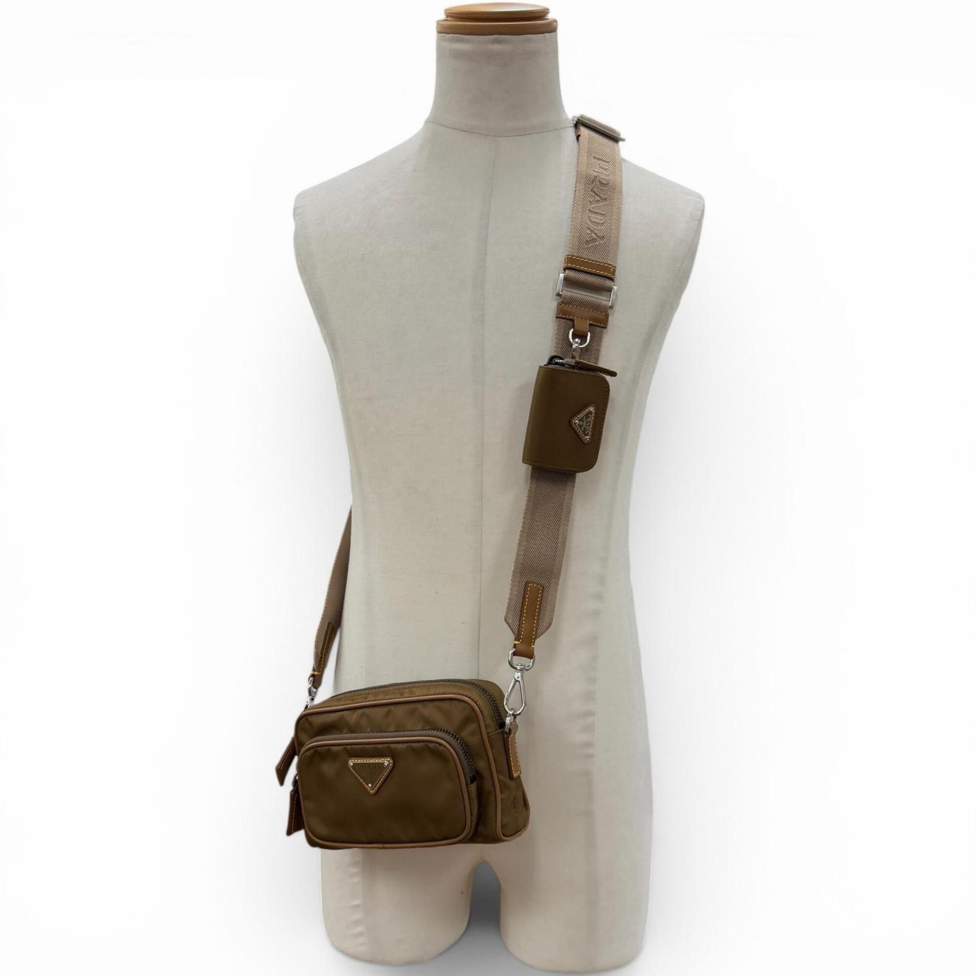 Prada Brown Nylon Leather Pouch Shoulder Bag (Pre-Owned)