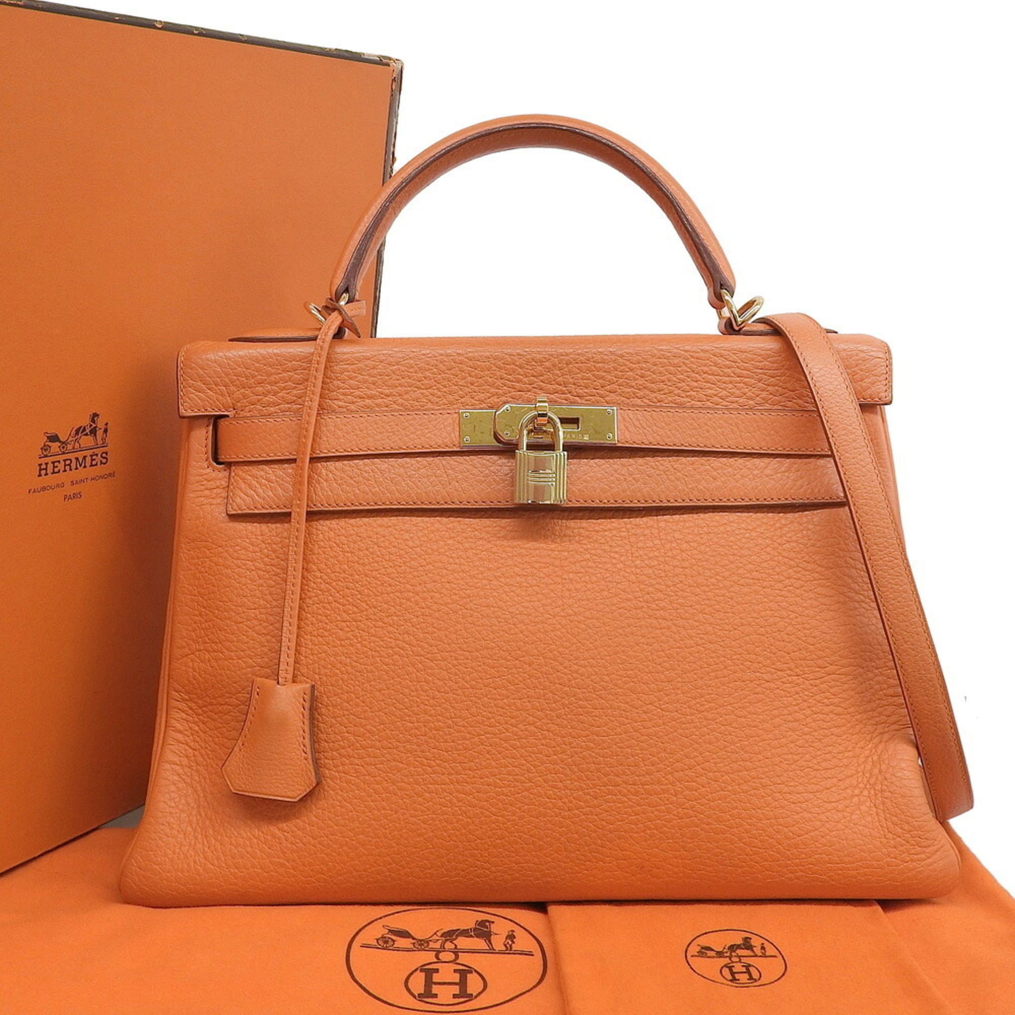 Hermes Orange Taurillon Clemence Leather Handbag Shoulder Bag (Pre-Owned)