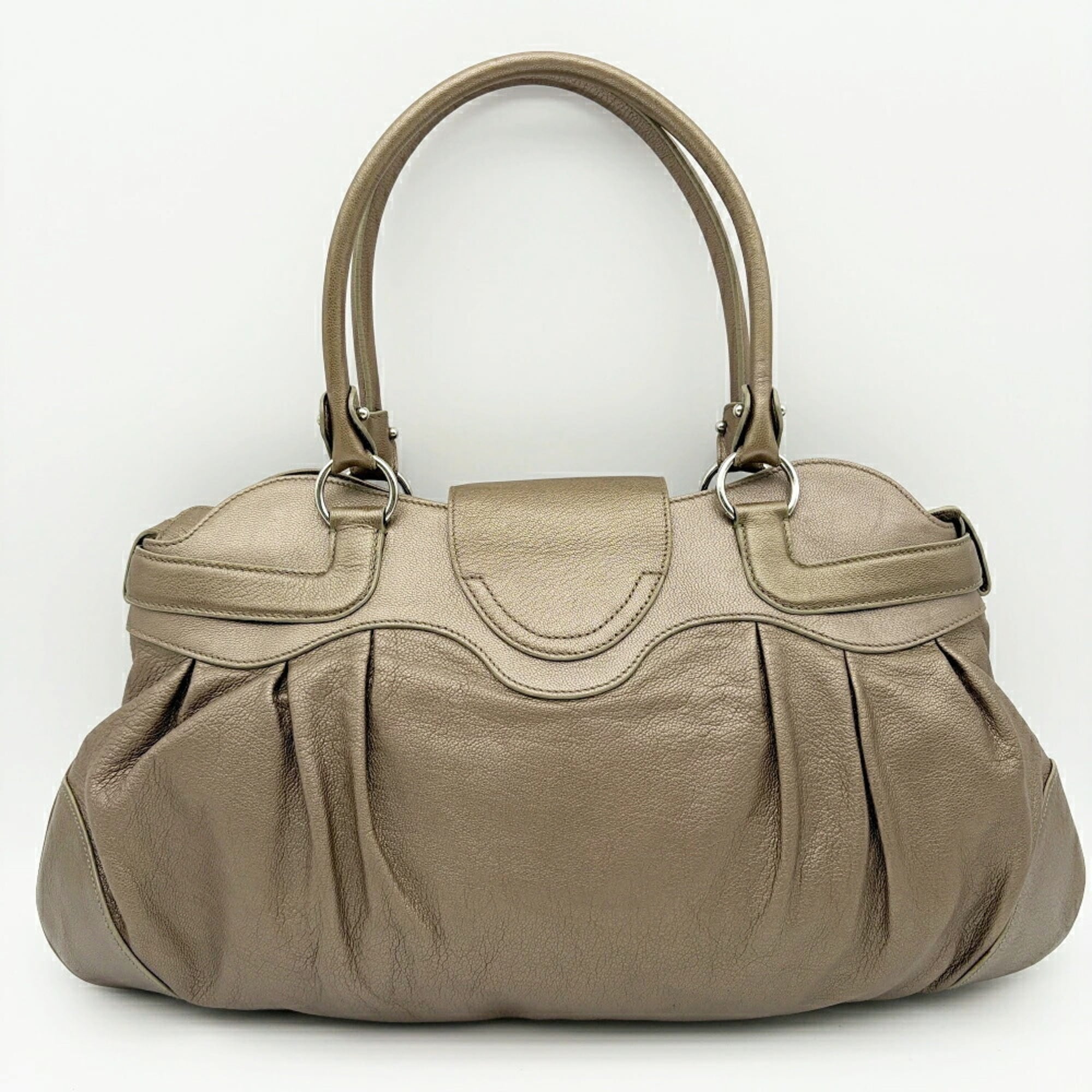 Salvatore Ferragamo Gancini Bronze Leather Handbag (Pre-Owned)
