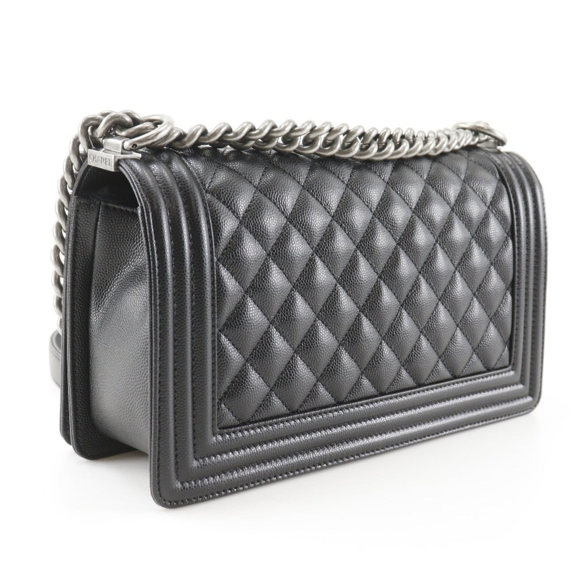Chanel Boy Chanel Black Grained Calfskin Shoulder Bag (Pre-Owned)