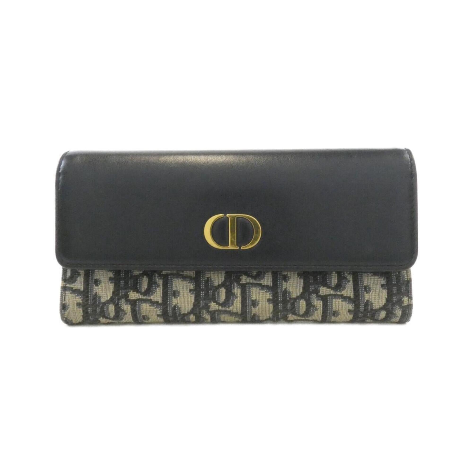 Christian Dior Blue Leather Canvas Long Wallet (Bi-Fold) (Pre-Owned)