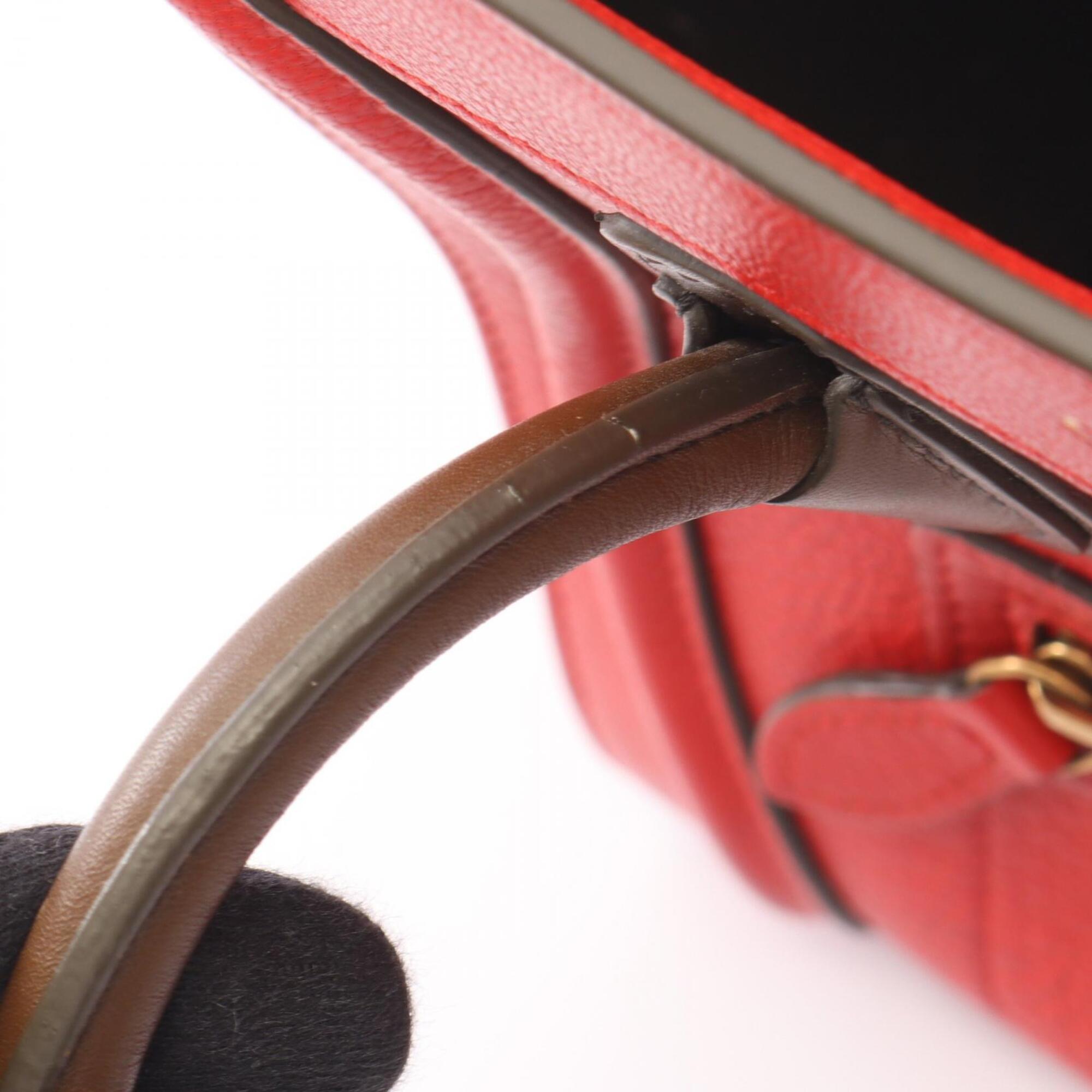 Celine Khaki Red Color Leather Handbag (Pre-Owned)