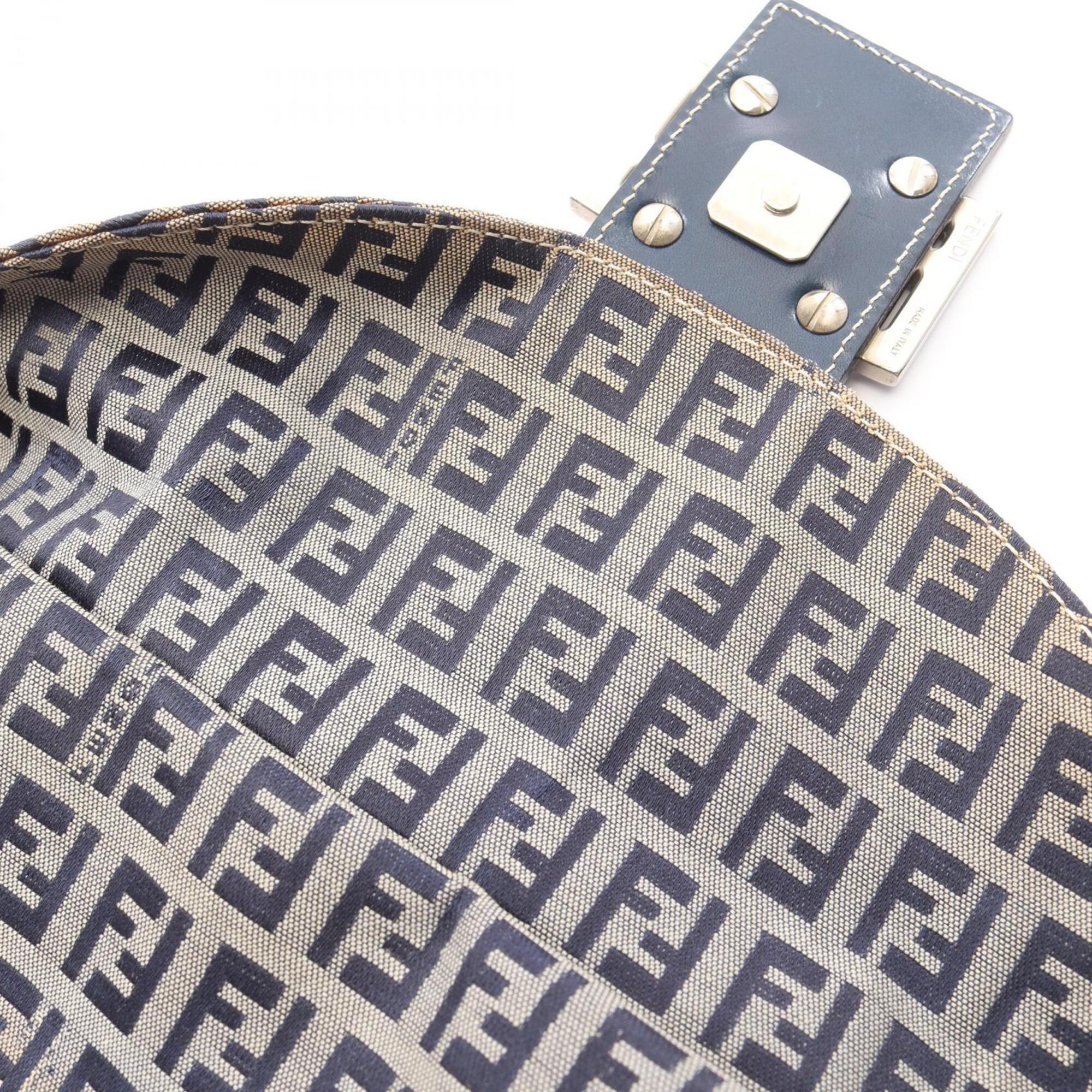 Fendi Zucchino Gray Navy Canvas Leather Handbag Shoulder Bag (Pre-Owned)