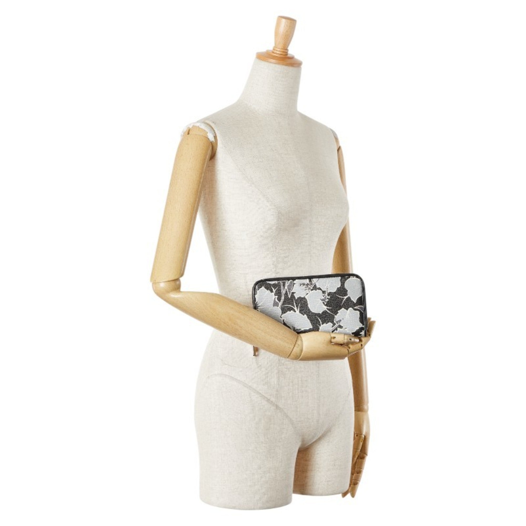 Prada Saffiano Black Gray Leather Long Wallet (Bi-Fold) (Pre-Owned)