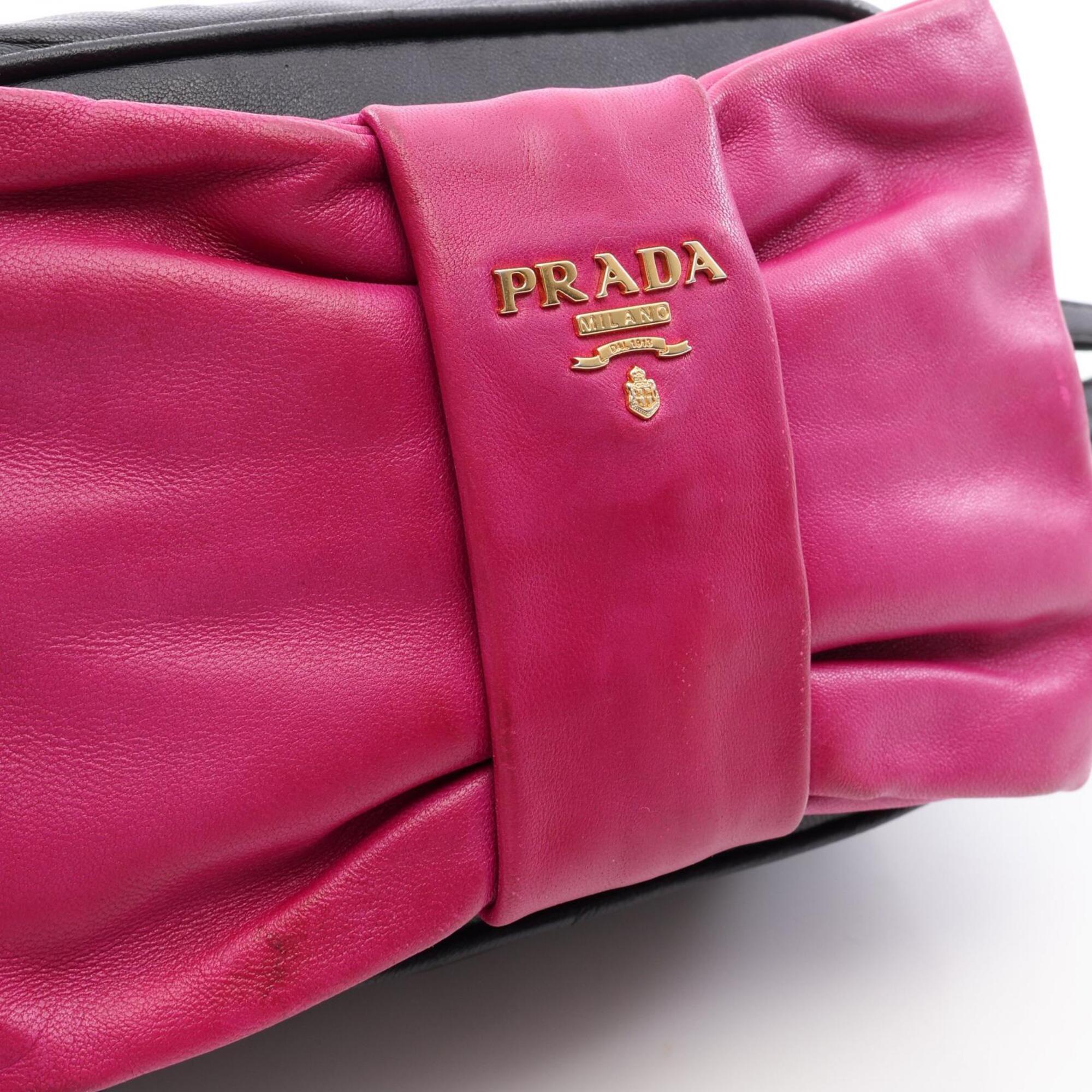 Prada Black Pink Leather Handbag Shoulder Bag (Pre-Owned)
