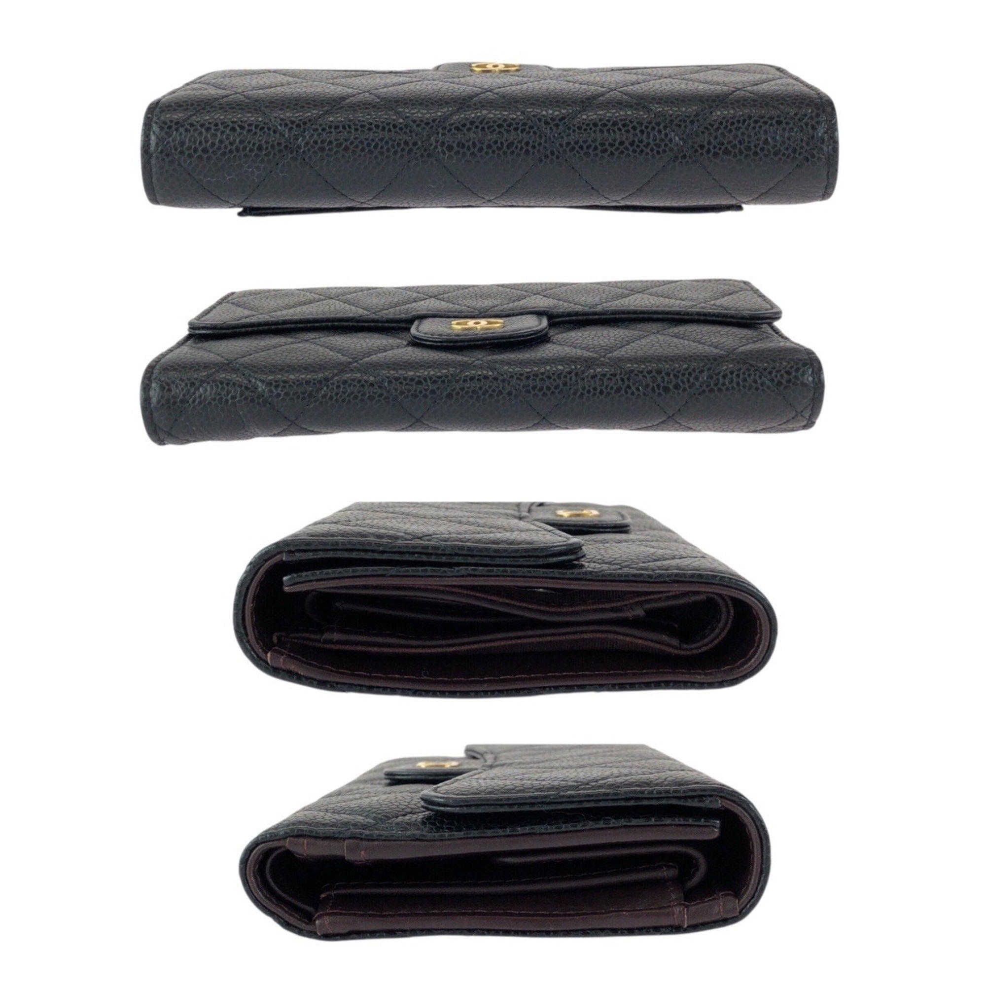 Chanel Black Grained Calfskin Long Wallet (Tri-Fold) (Pre-Owned)