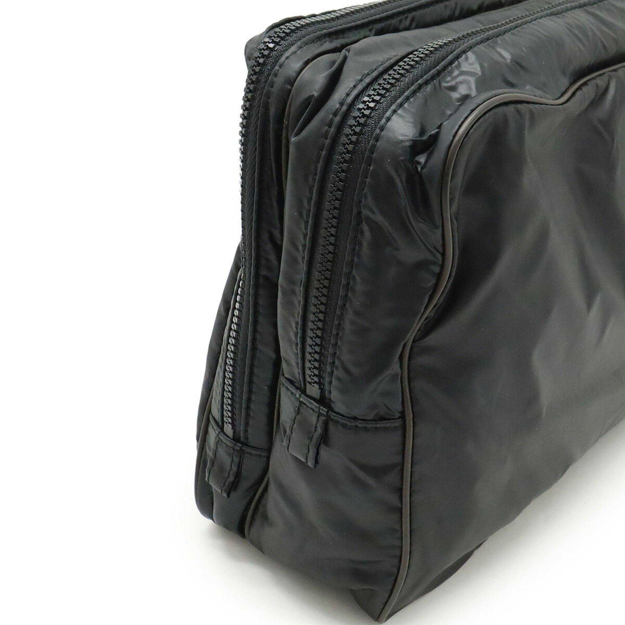 Bottega Veneta Black Dark Brown Nylon Leather Clutch Bag Pouch (Pre-Owned)