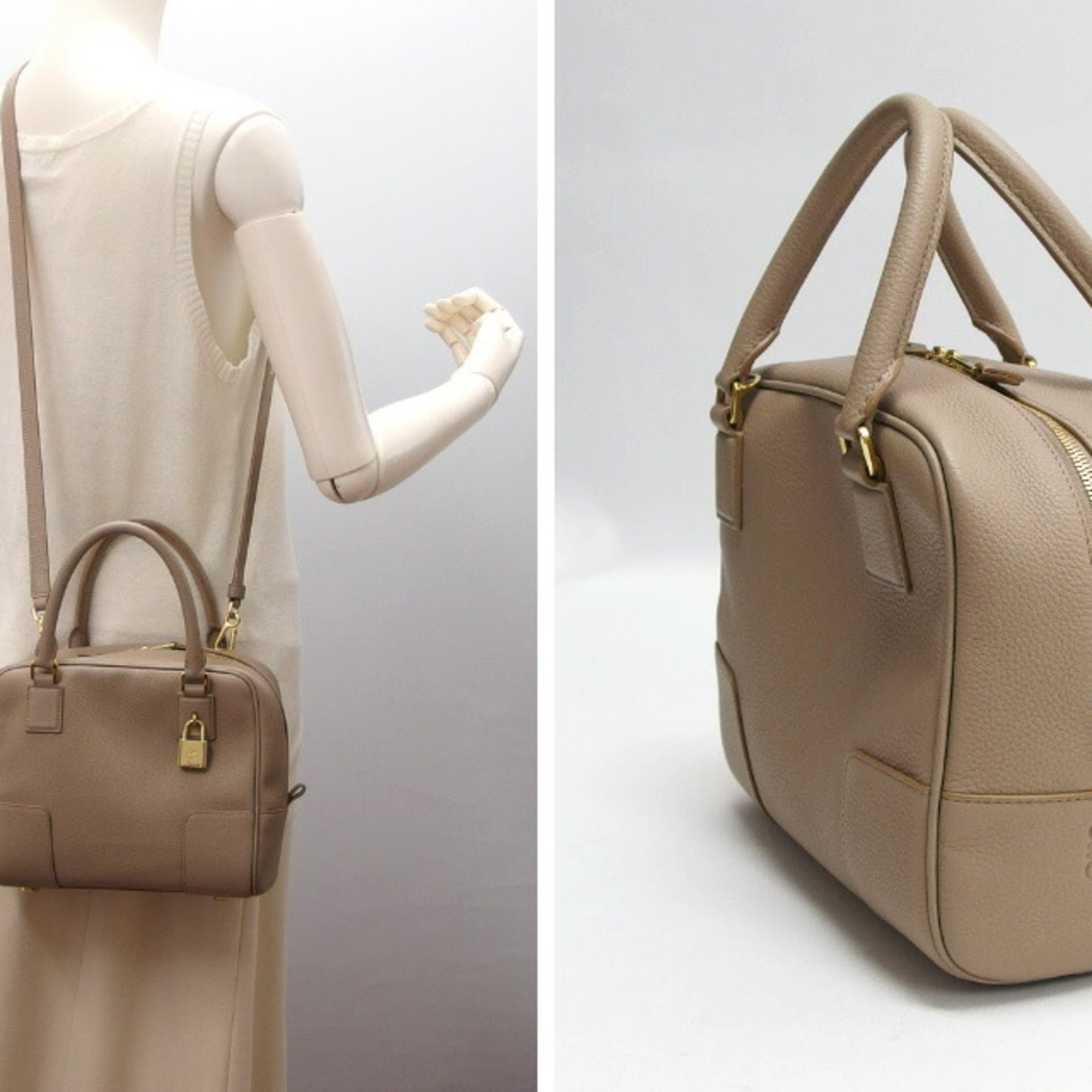 Loewe Amazona Beige Grayish Leather Handbag Shoulder Bag (Pre-Owned)