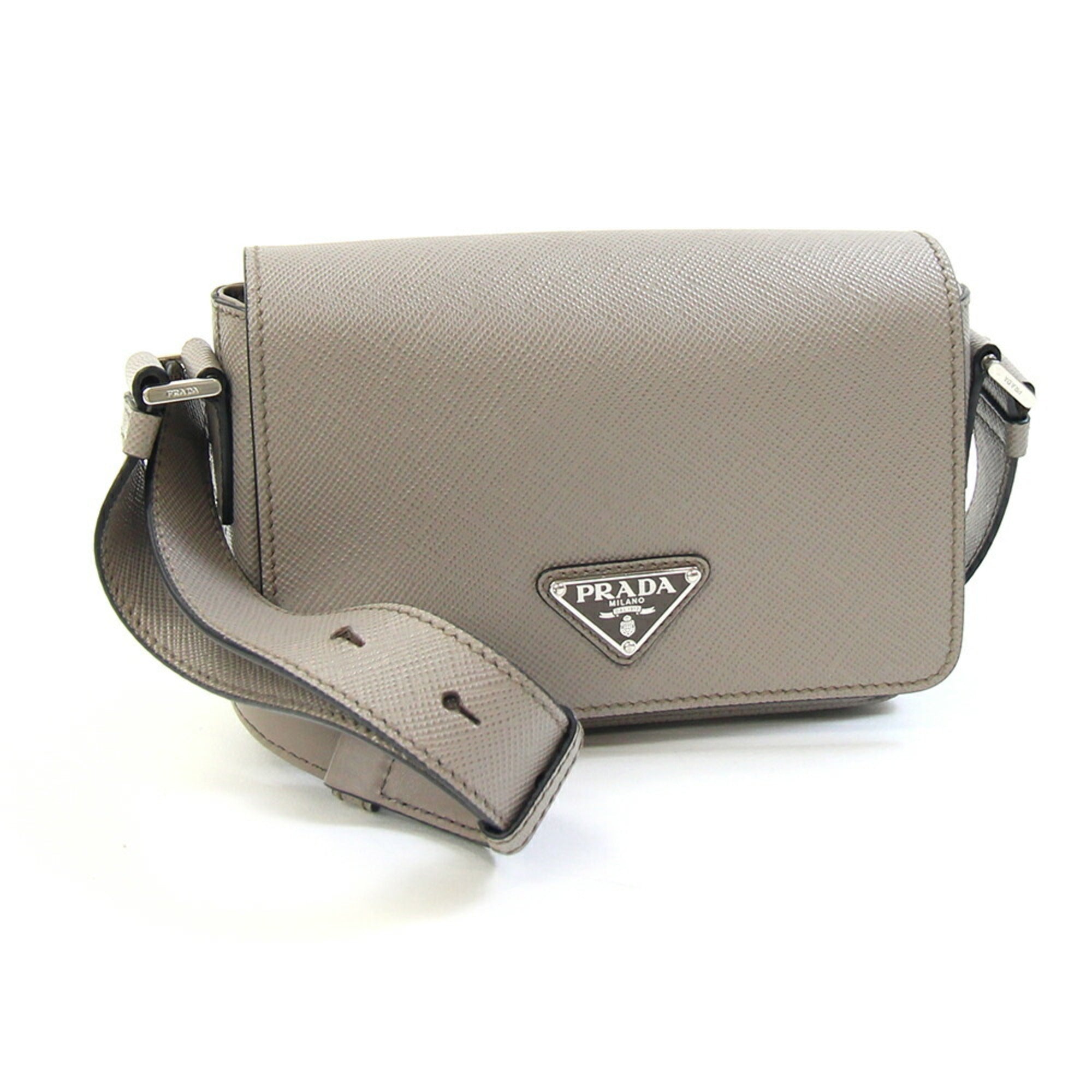Prada Grayish Saffiano Shoulder Bag (Pre-Owned)
