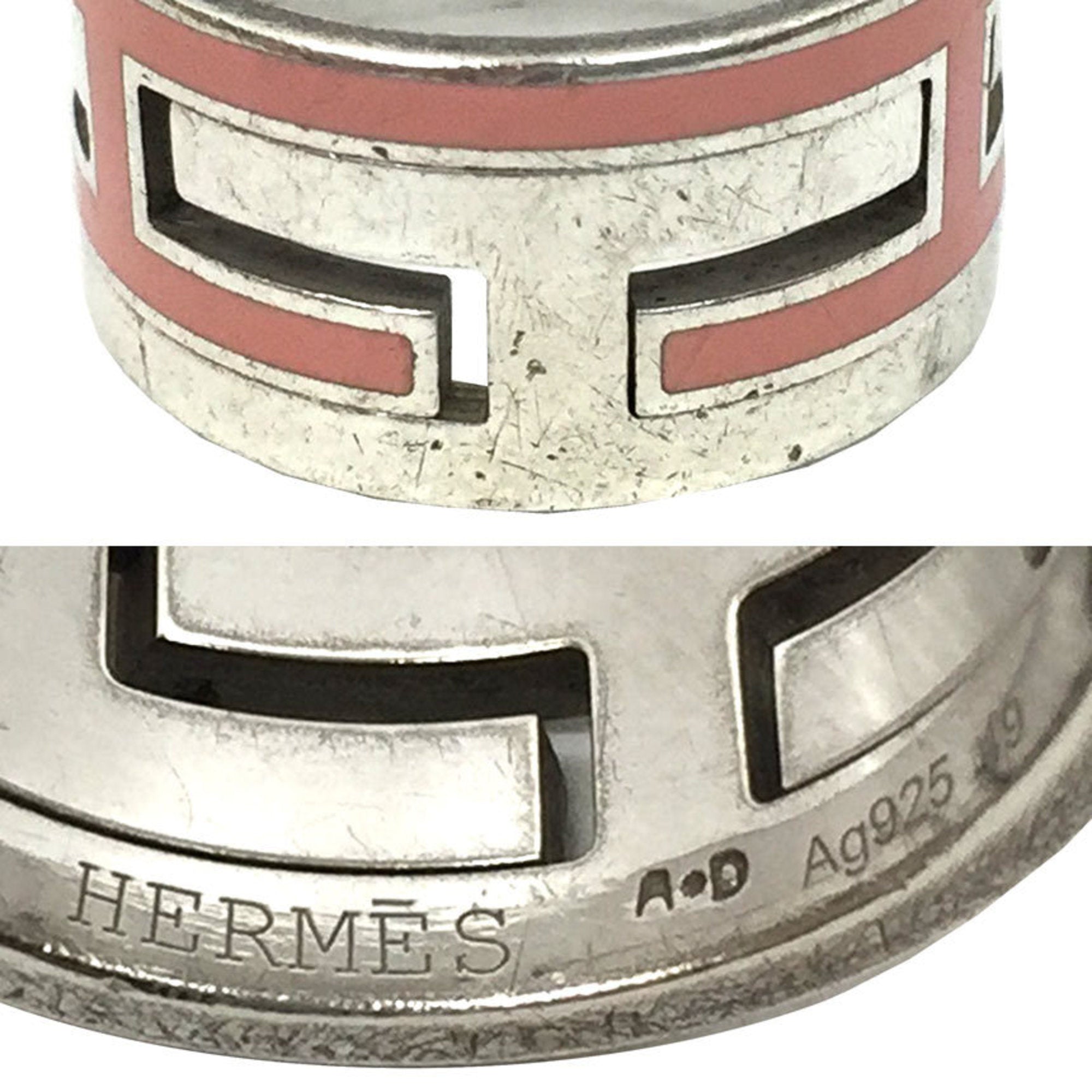 Hermes Pink Silver Lacquer Silver 925 Band Ring (Pre-Owned)
