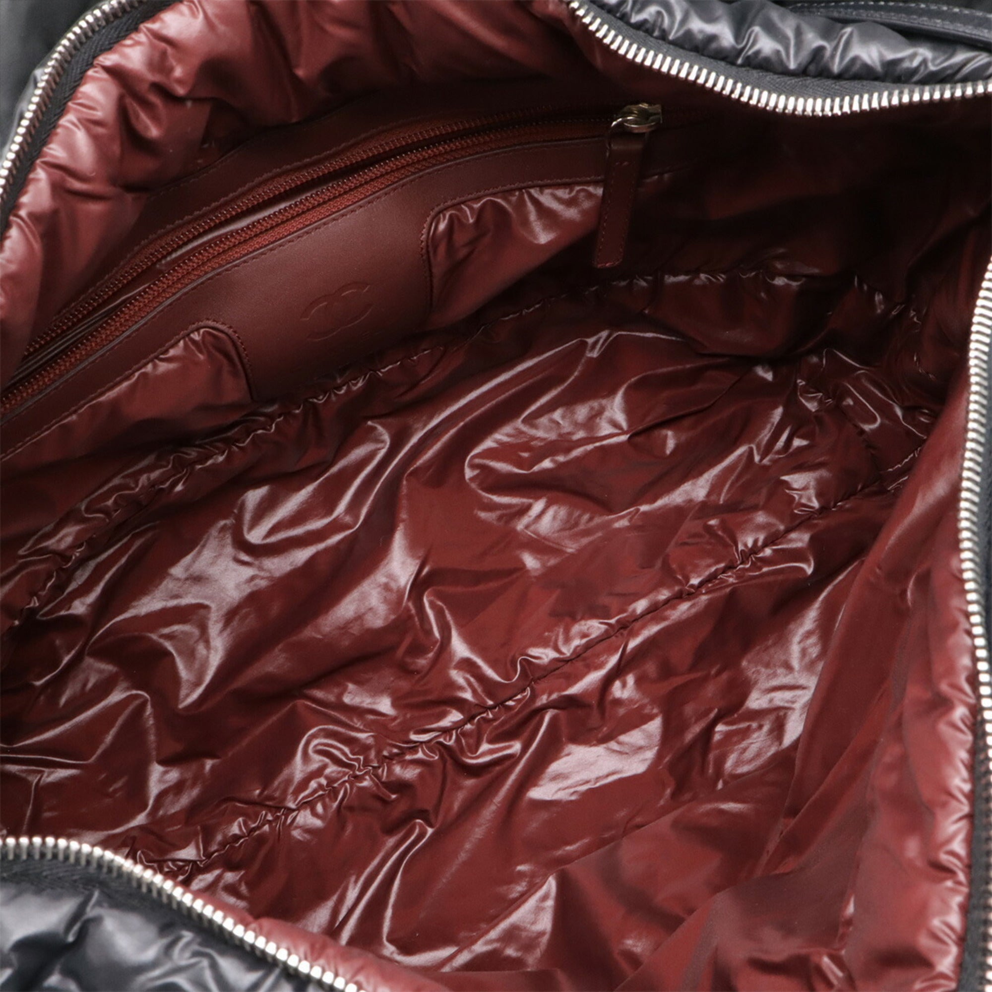 Chanel Black Bordeaux Nylon Leather Shoulder Bag Tote Bag (Pre-Owned)