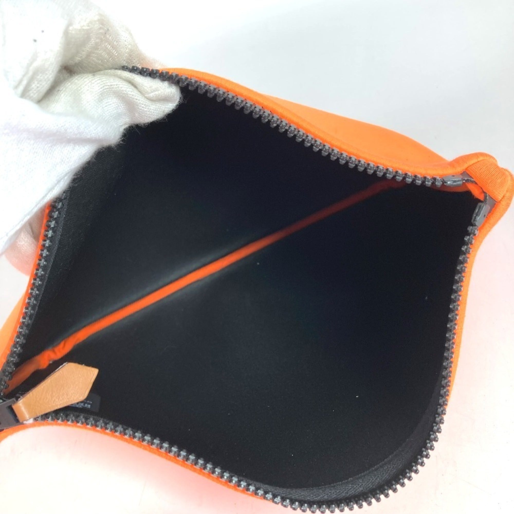 Hermes Orange Polyamide Clutch Bag Handbag Pouch (Pre-Owned)