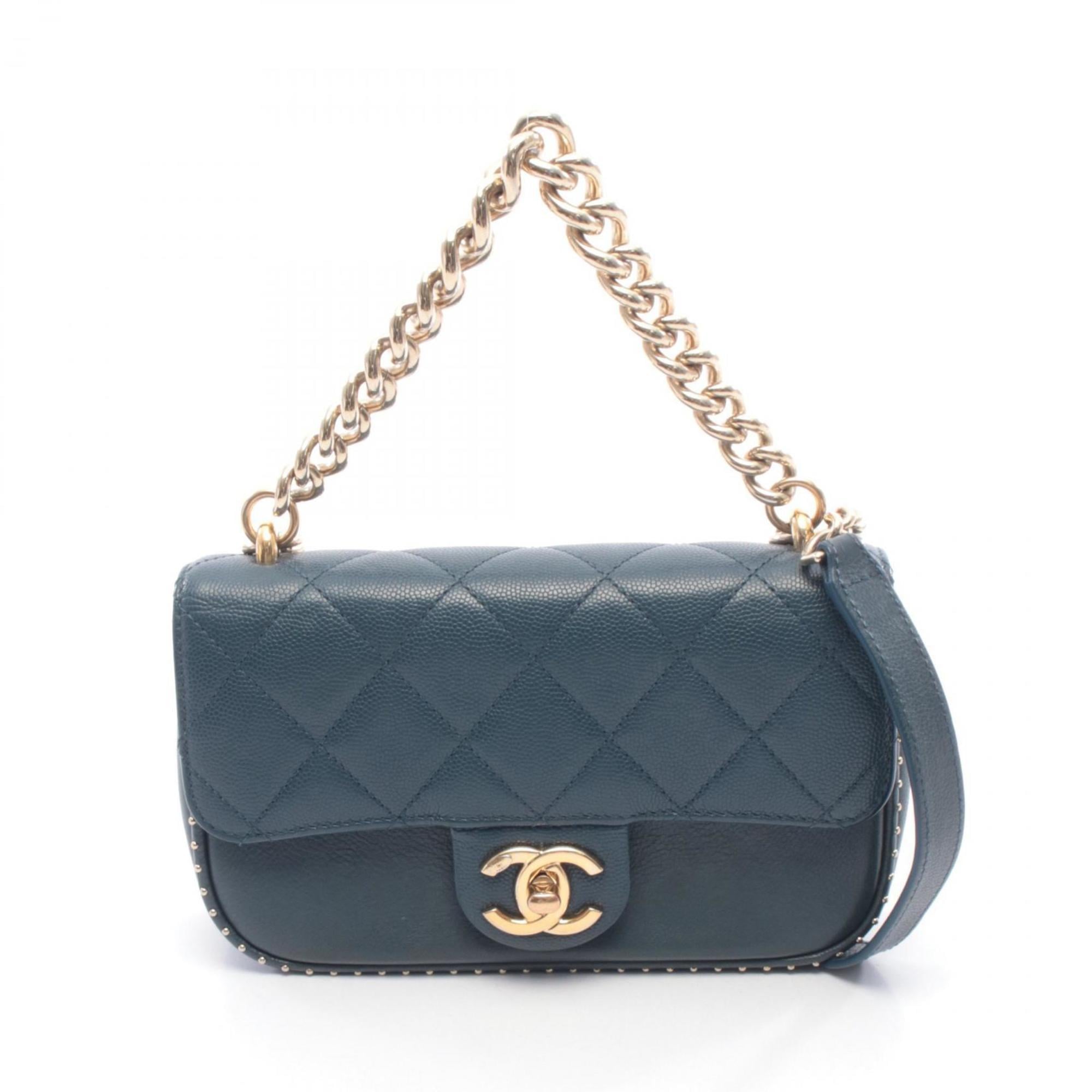 Chanel Navy Leather Handbag Shoulder Bag (Pre-Owned)