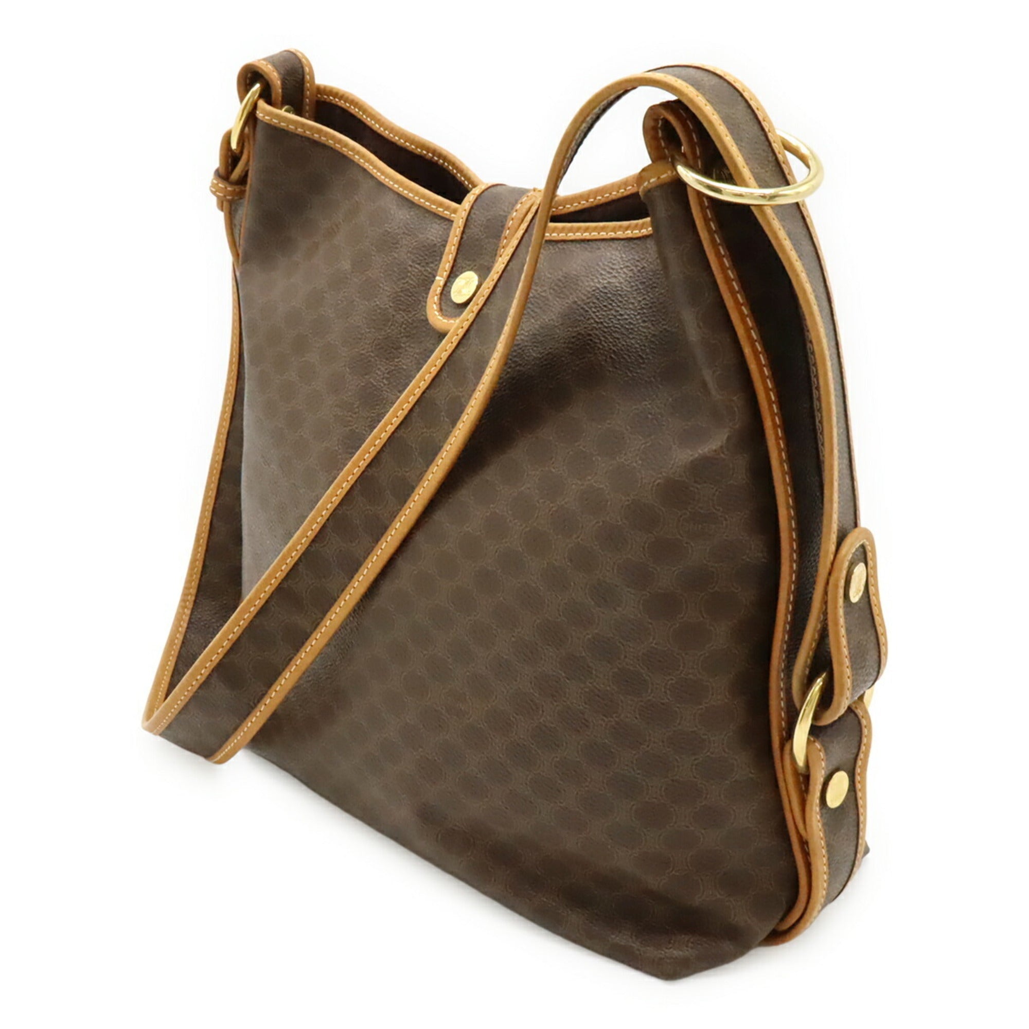 Celine Black Brown Dark Brown Coated Canvas Leather Pochette Shoulder Bag (Pre-Owned)