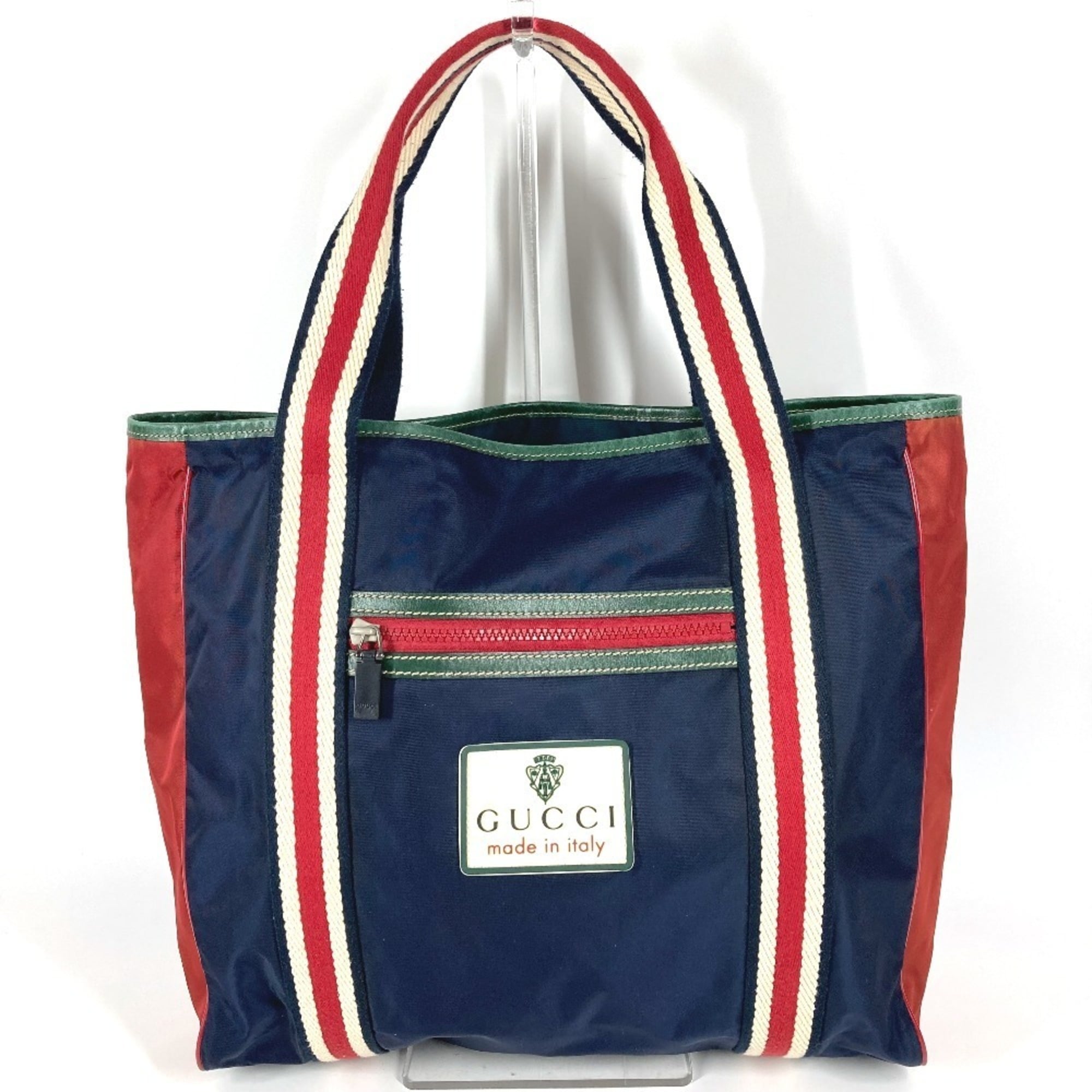 Gucci Navy Red Color Nylon Shoulder Bag Tote Bag (Pre-Owned)