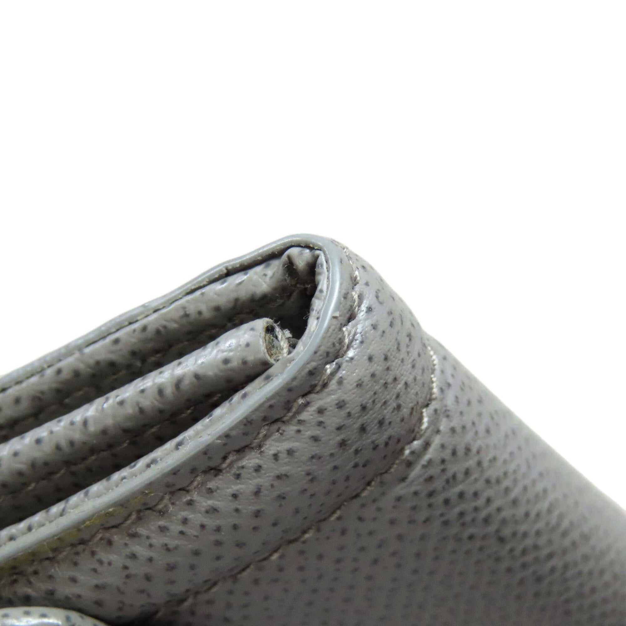 Salvatore Ferragamo Gray Leather Long Wallet (Tri-Fold) (Pre-Owned)