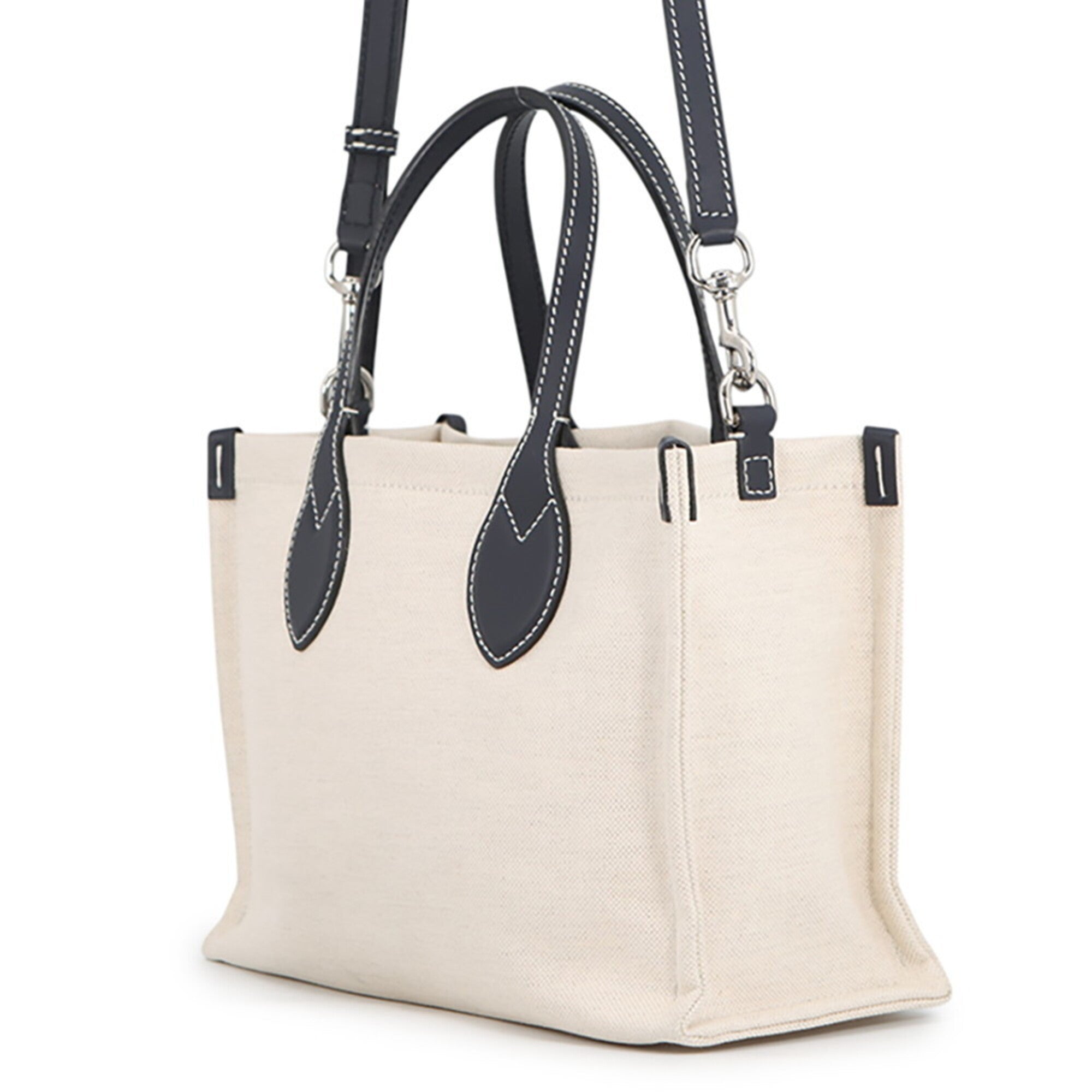 Gucci Beige Navy Canvas Leather Handbag Shoulder Bag (Pre-Owned)