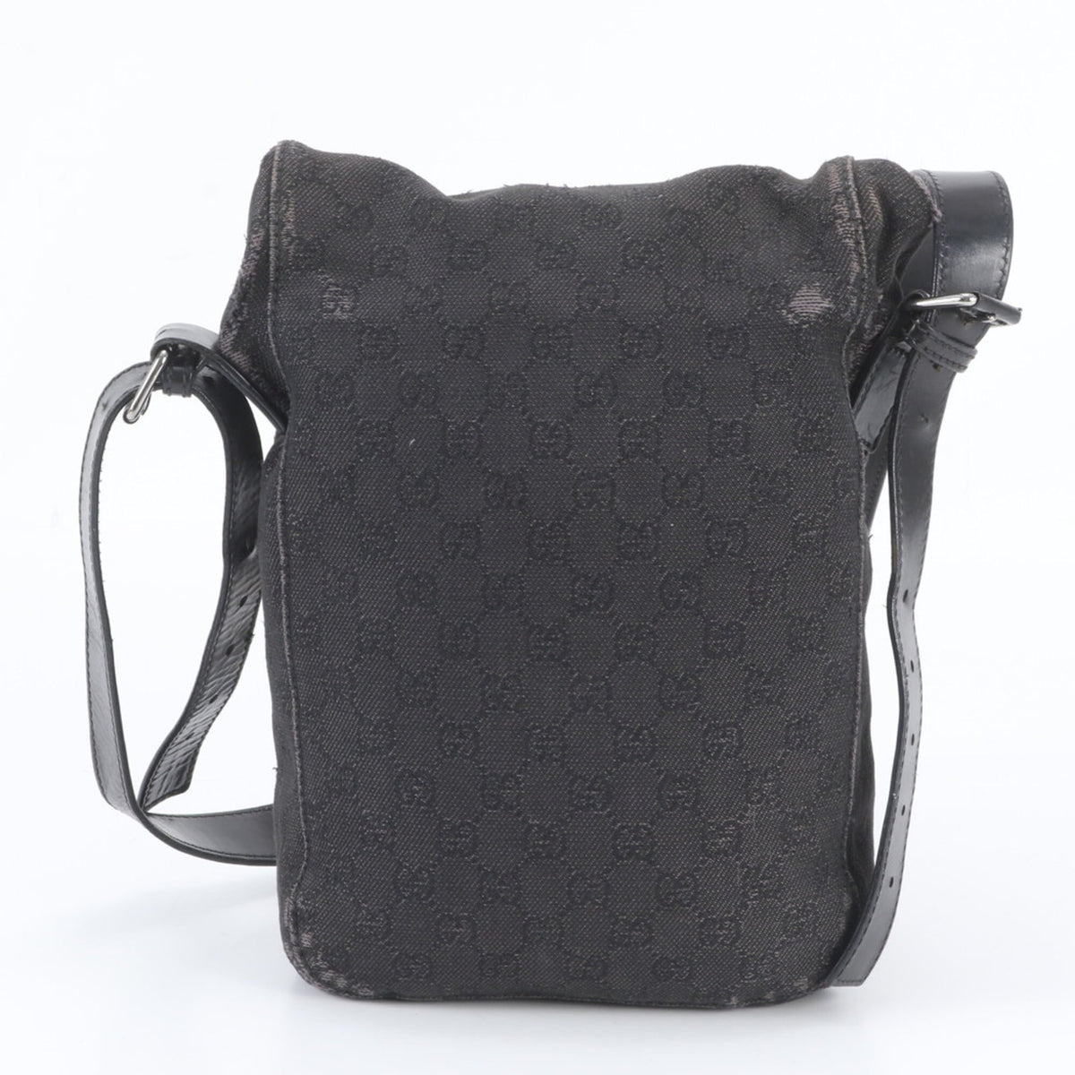 Gucci Black Leather Canvas Crossbody Bag Shoulder Bag (Pre-Owned)