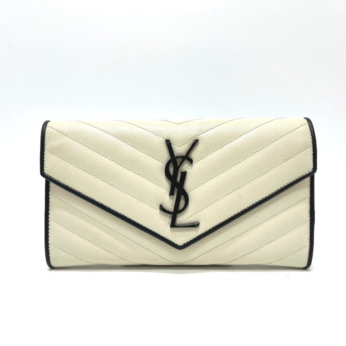 Yves Saint Laurent Black White Leather Long Wallet (Bi-Fold) (Pre-Owned)