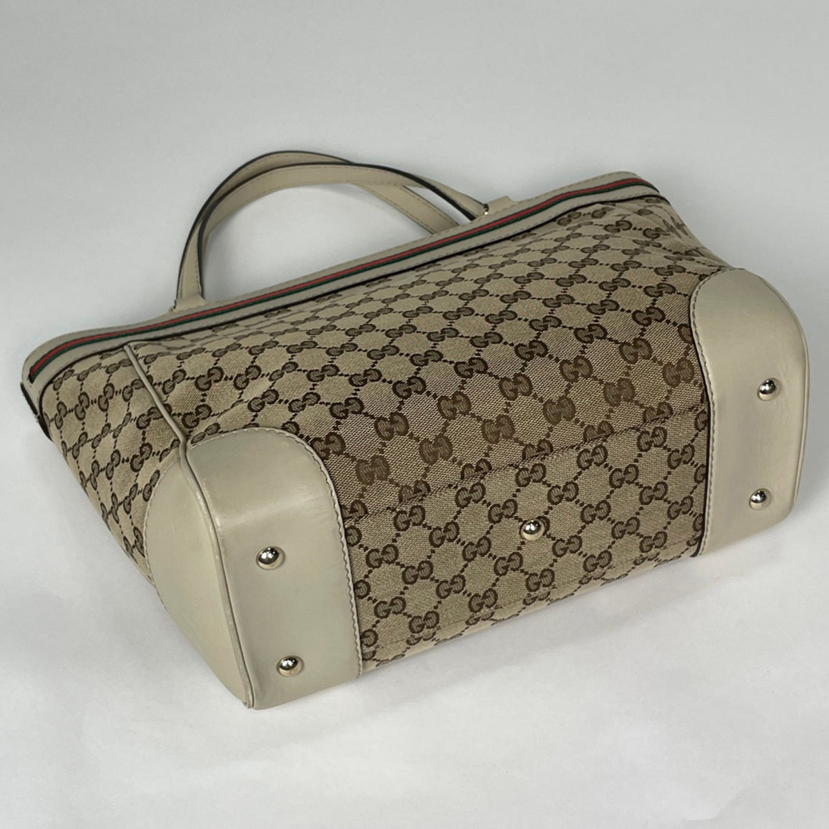Gucci Beige Gg Canvas Leather Tote Bag (Pre-Owned)