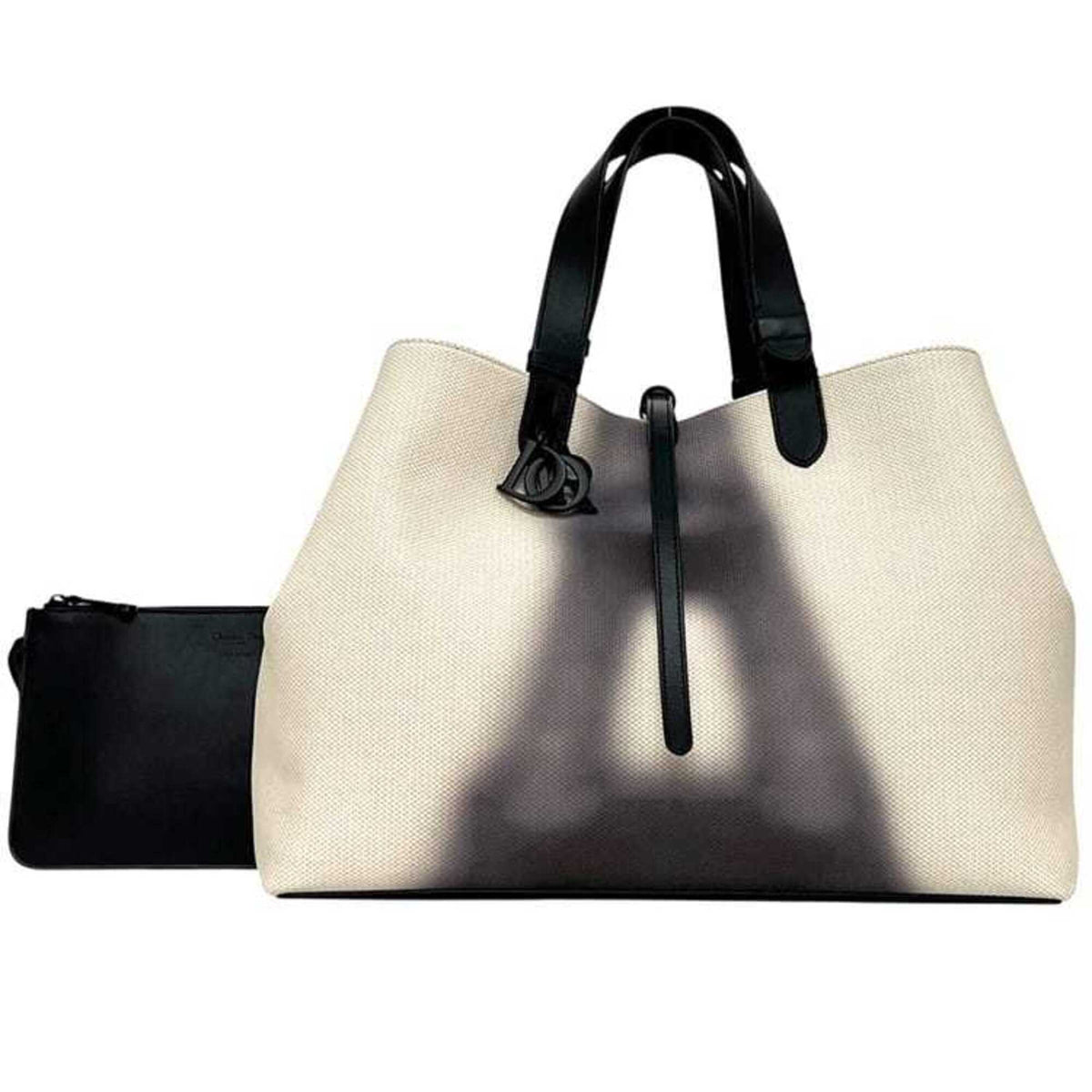 Christian Dior Black White Canvas Leather Tote Bag (Pre-Owned)