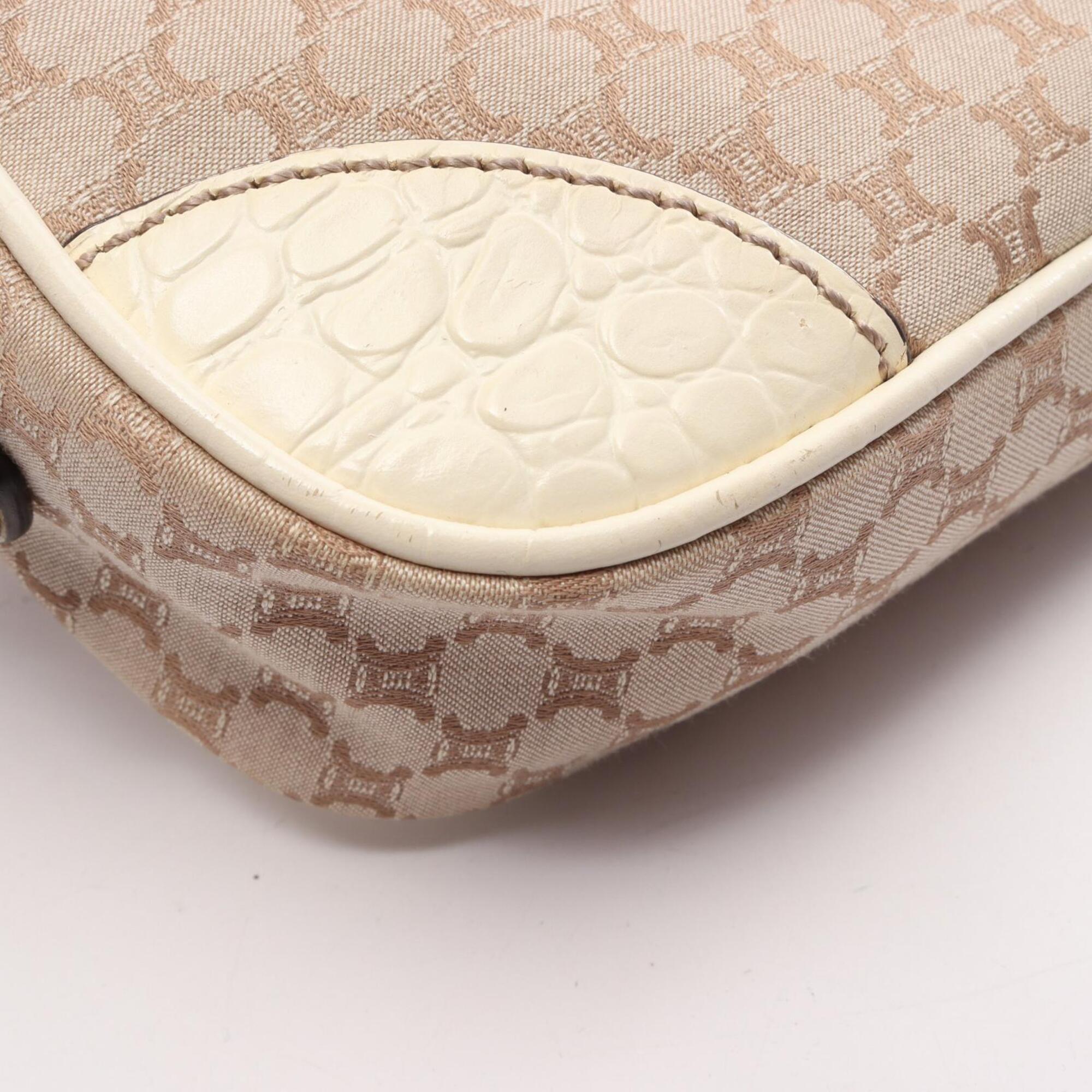 Celine Beige Ivory Canvas Leather Handbag Shoulder Bag (Pre-Owned)