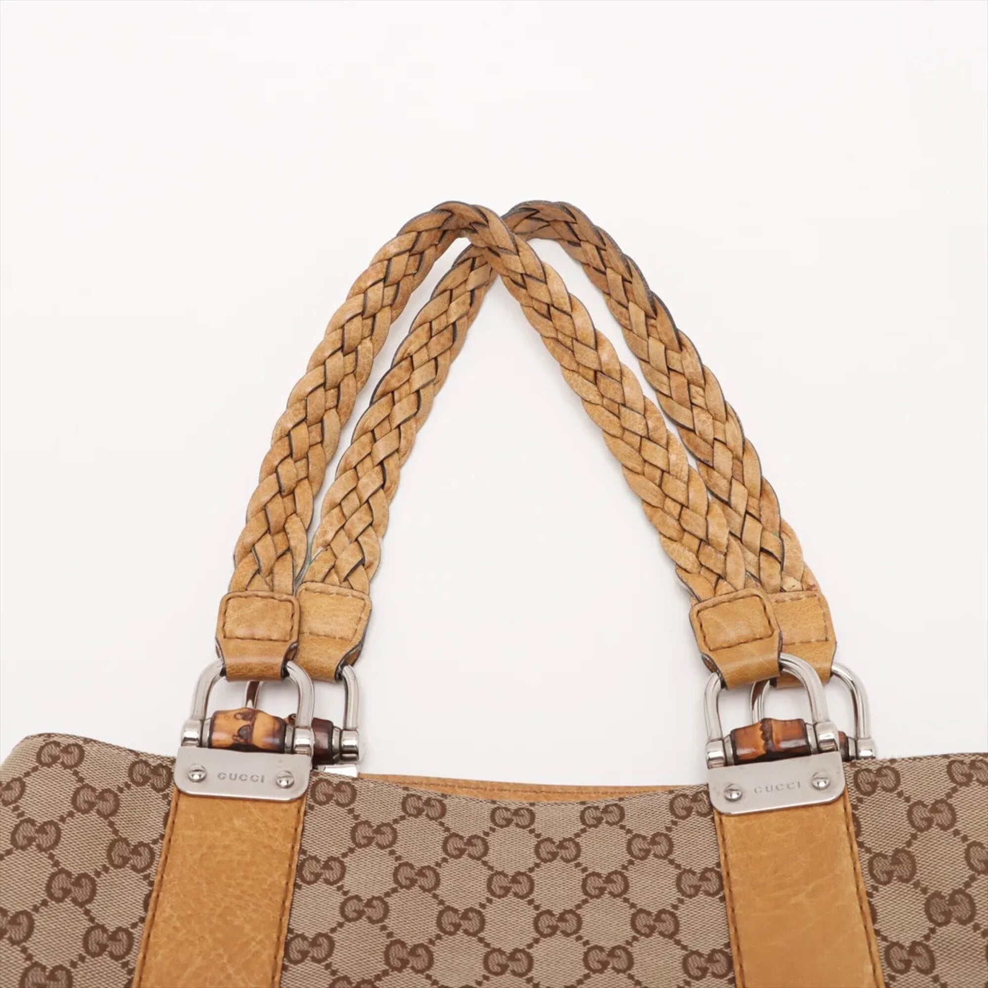Gucci Beige Canvas Leather Handbag Tote Bag (Pre-Owned)