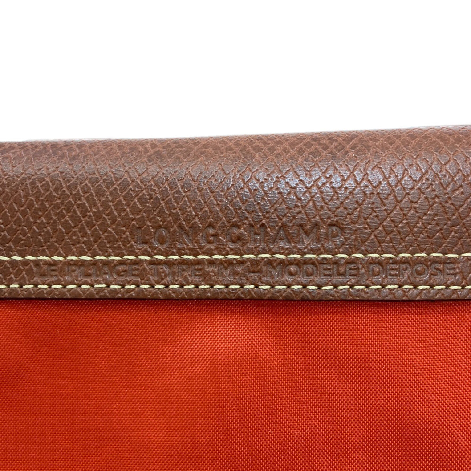 Longchamp Brown Orange Nylon Handbag (Pre-Owned)