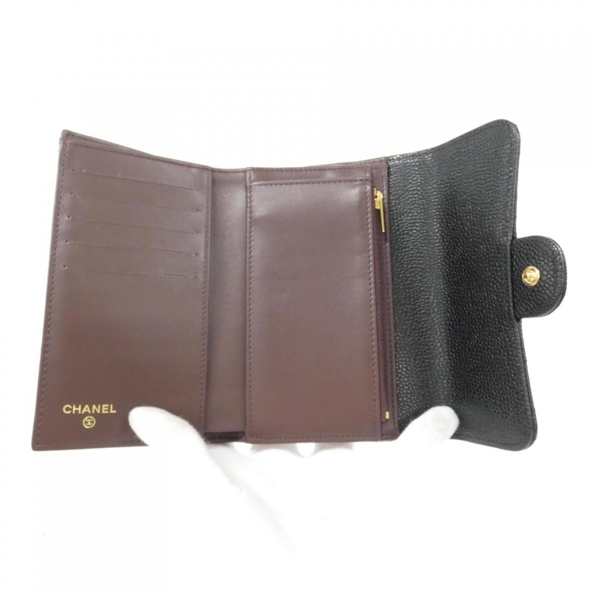 Chanel Black Bordeaux Grained Calfskin Wallet (Tri-Fold) (Pre-Owned)