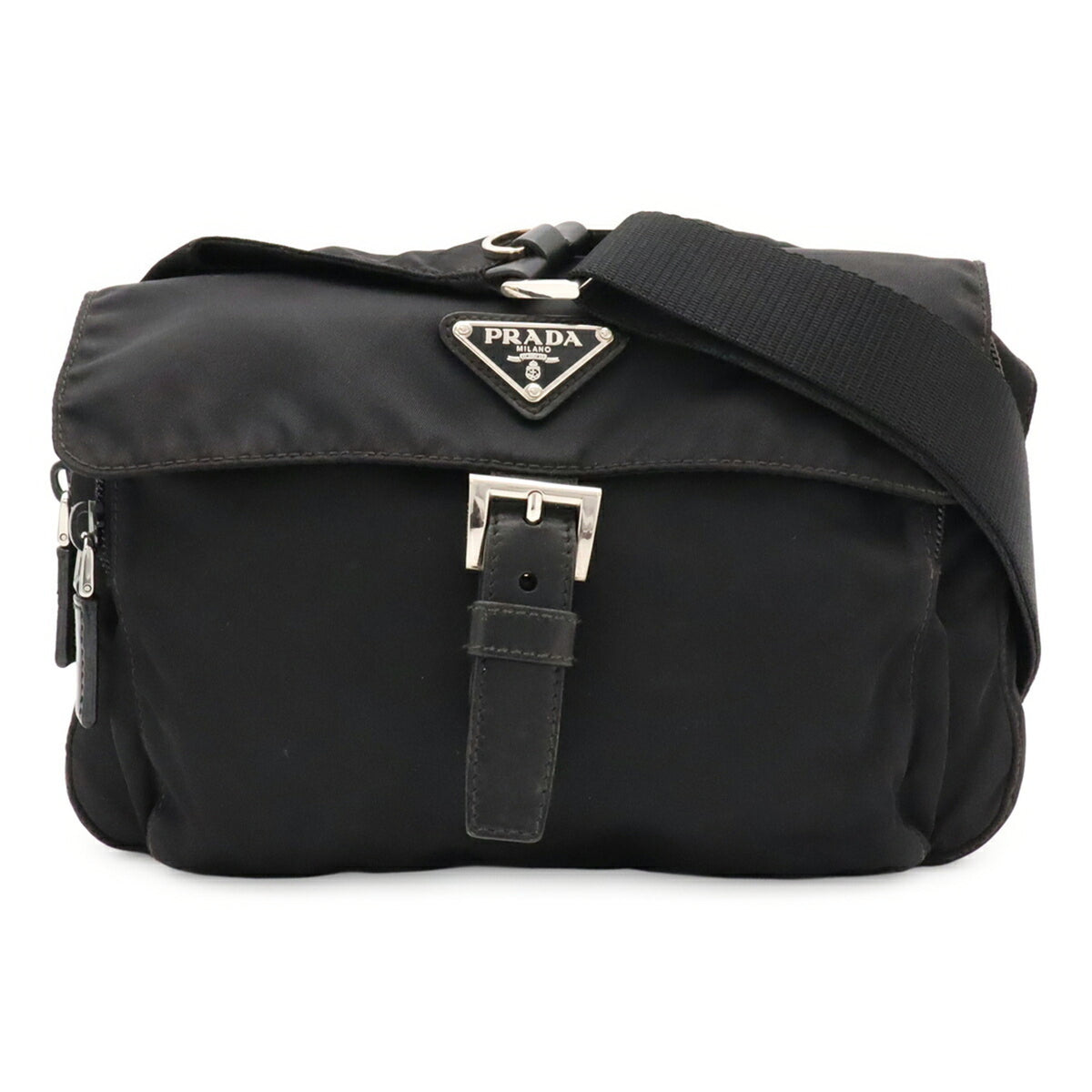 Prada Black Nero Nylon Leather Pochette Shoulder Bag (Pre-Owned)