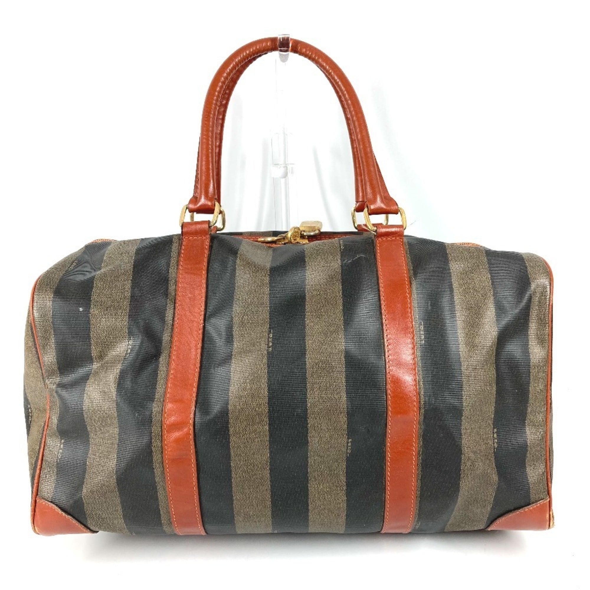 Fendi Brown Khaki Pvc Leather Boston Bag Handbag (Pre-Owned)