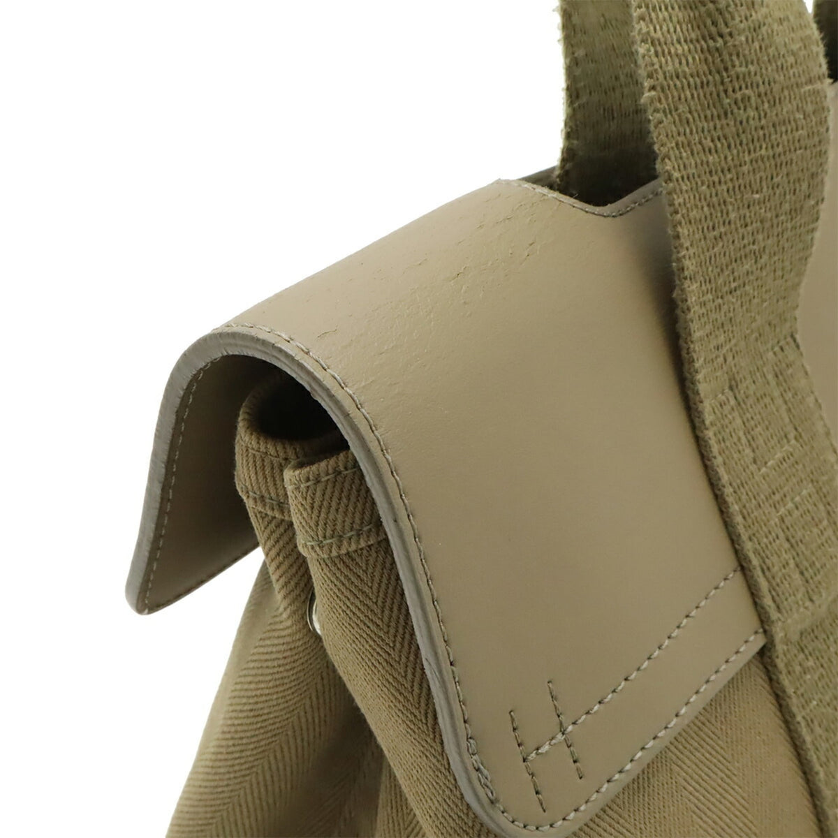Hermes Khaki Toile Chevron Handbag Tote Bag (Pre-Owned)