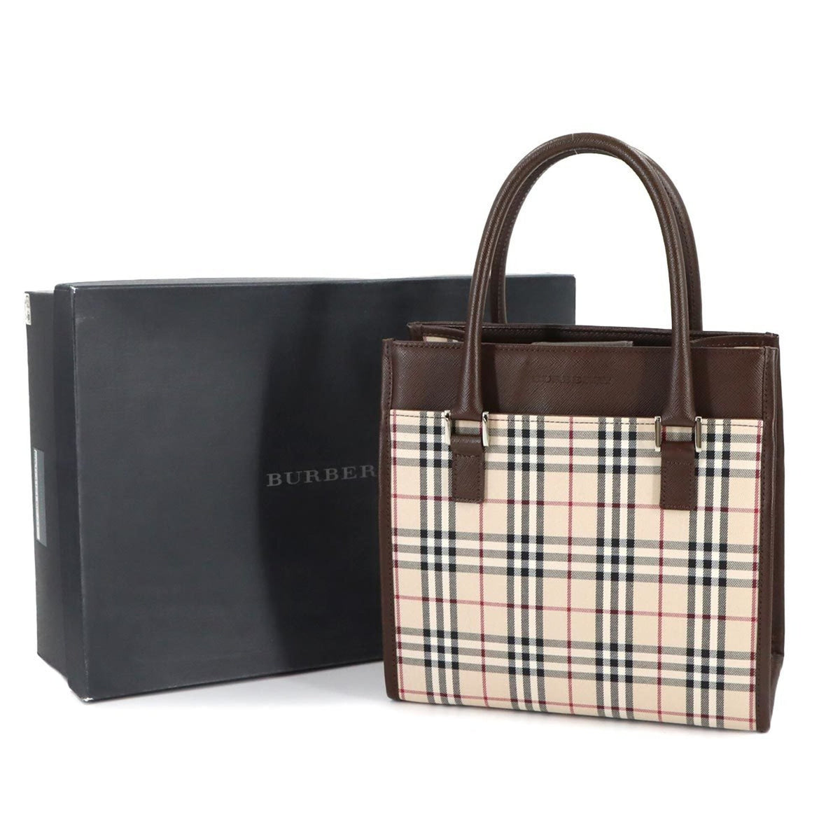 Burberry Beige Brown Canvas Leather Handbag (Pre-Owned)