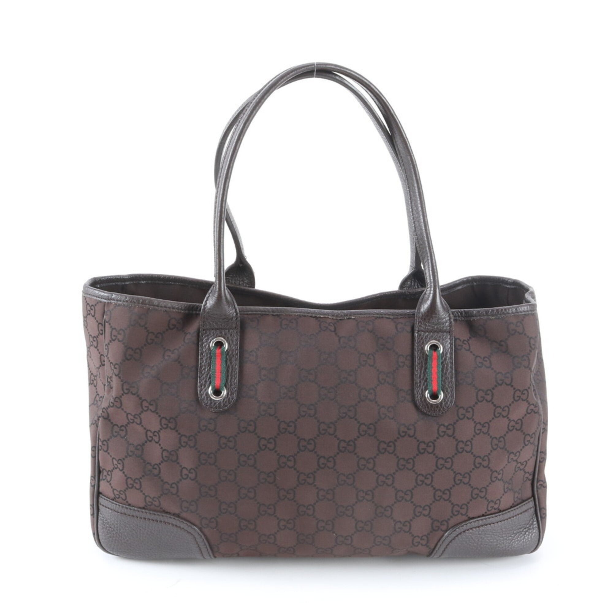 Gucci Sherry Line Brown Nylon Leather Handbag Tote Bag (Pre-Owned)