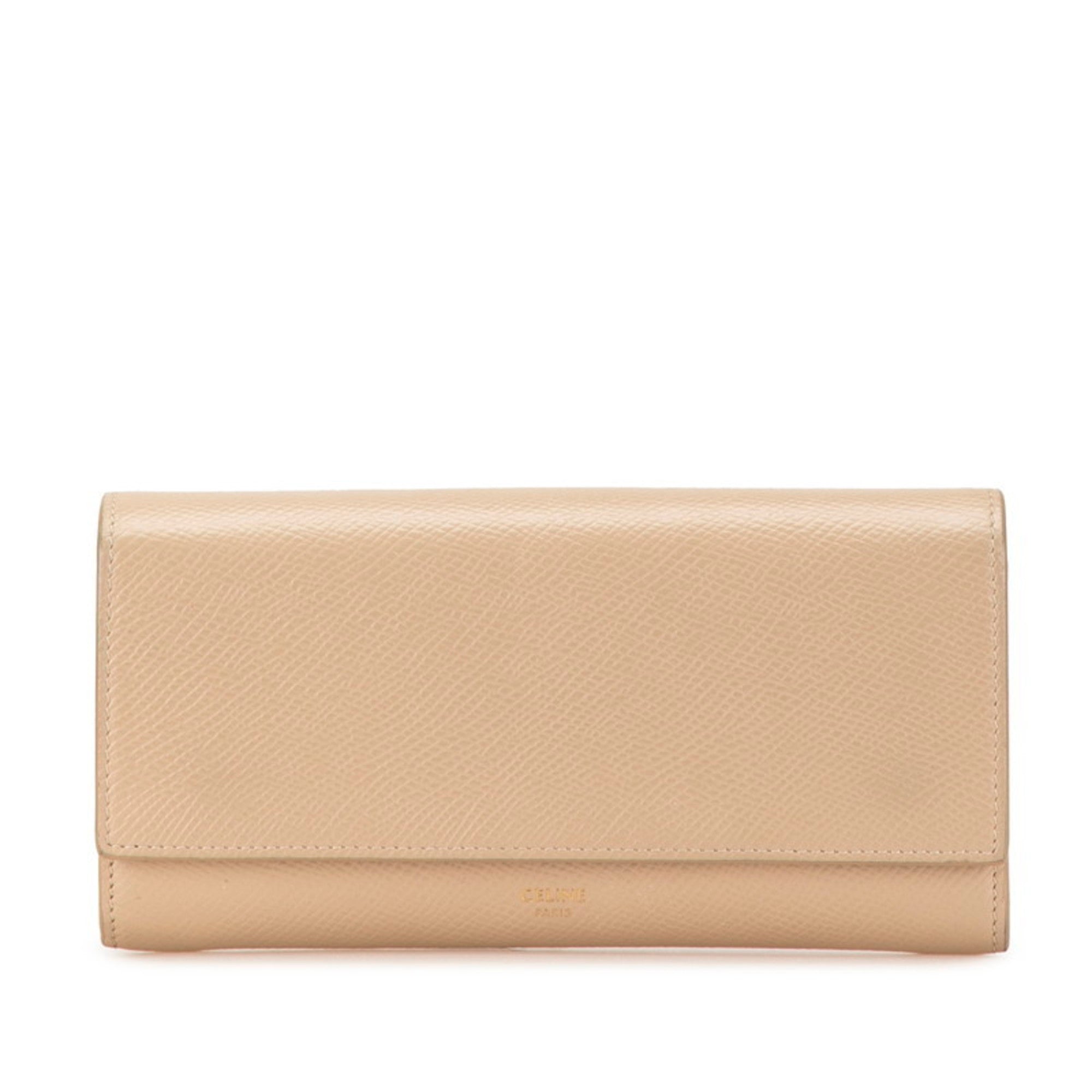 Celine Beige Leather Long Wallet (Bi-Fold) (Pre-Owned)